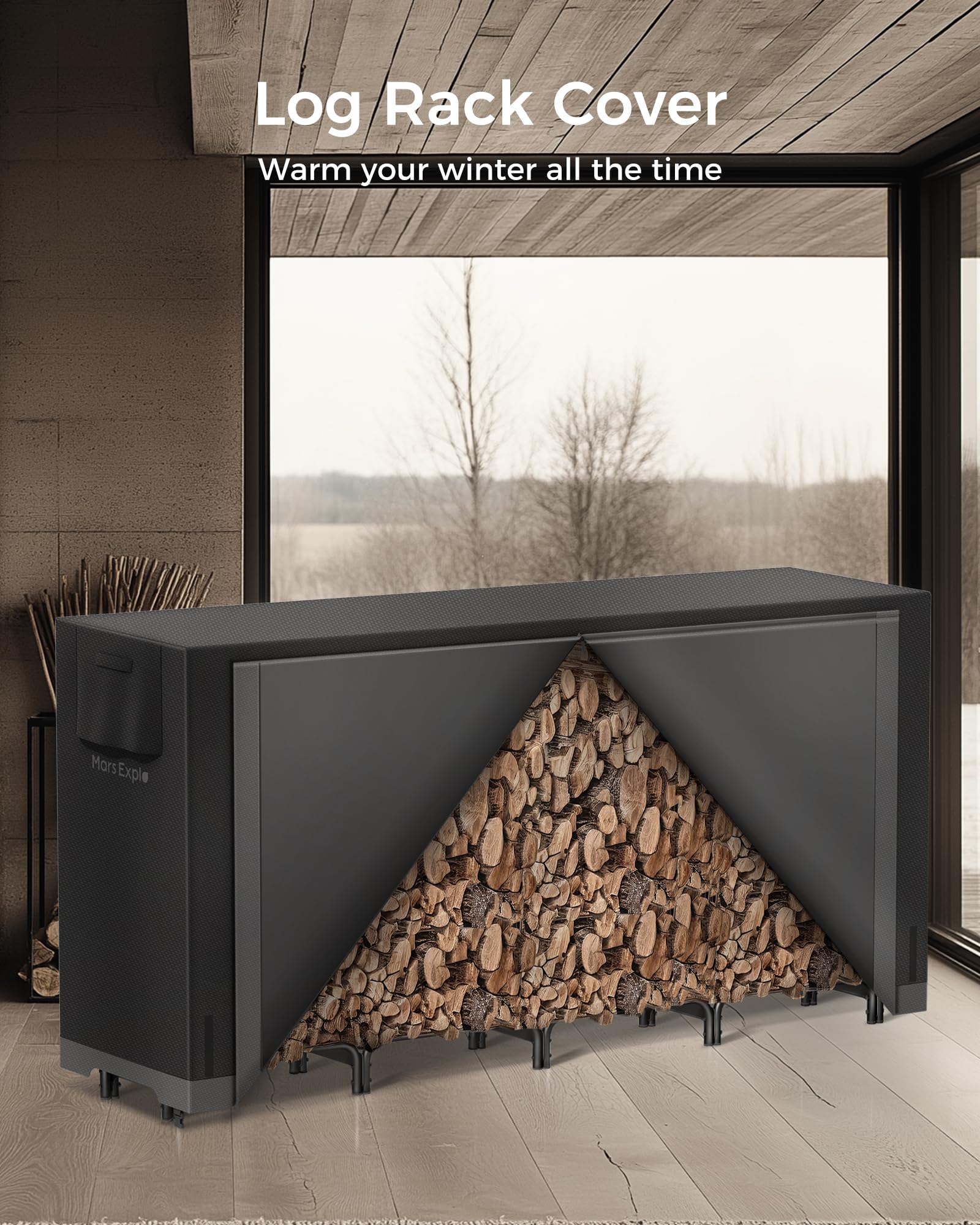 8ft Firewood Rack Outdoor with Cover, Heavy Duty Wood Racks Outdoor for Firewood, Indoor Firewood Storage Log Rack with Cover Wood Holder Set Black