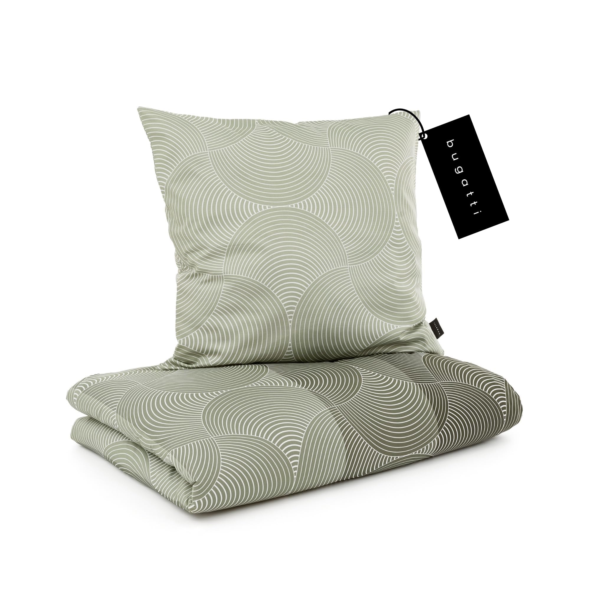 bugatti Biancheria da letto 135 x 200 cm, 100% cotone, chiusura lampo, morbida e lavabile, biancheria da letto in raso makò, motivo a cerchi, verde grafico
