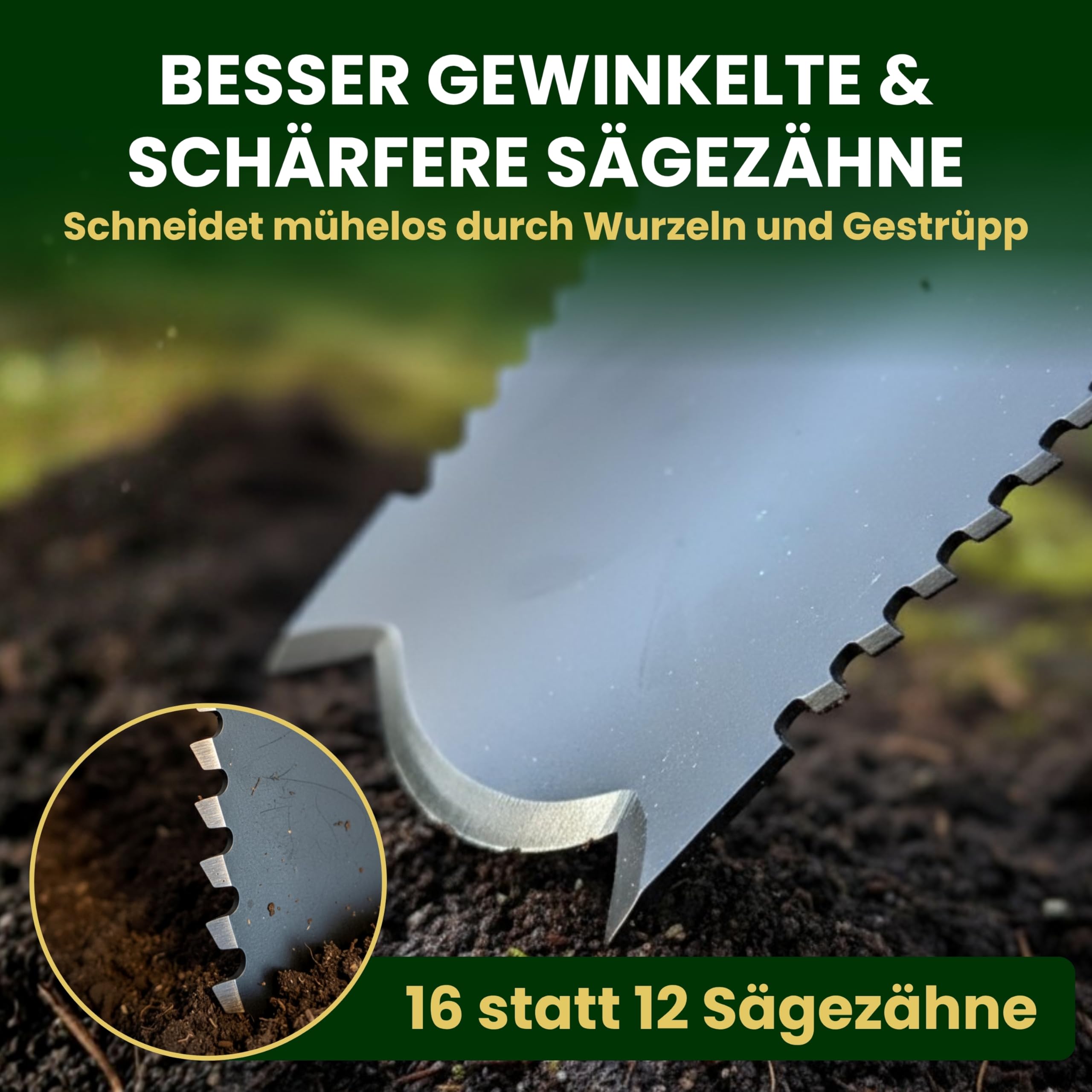 Heckenpracht® Profi Spaten mit Wurzelsäge | Wurzelspaten mit Sägefunktion | Perfekt für Harte Böden | Ergonomischer Griff & extra breite Trittkante | Gärtnerspaten mit Ultra stabilem Spatenblatt
