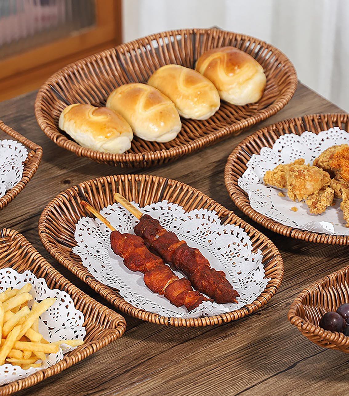 Canastas de mimbre para pan, cesta de almacenamiento tejida a mano, cesta de almacenamiento de frutas y verduras para el hogar, restaurante, panadería, cestas de servir alimentos de mesa