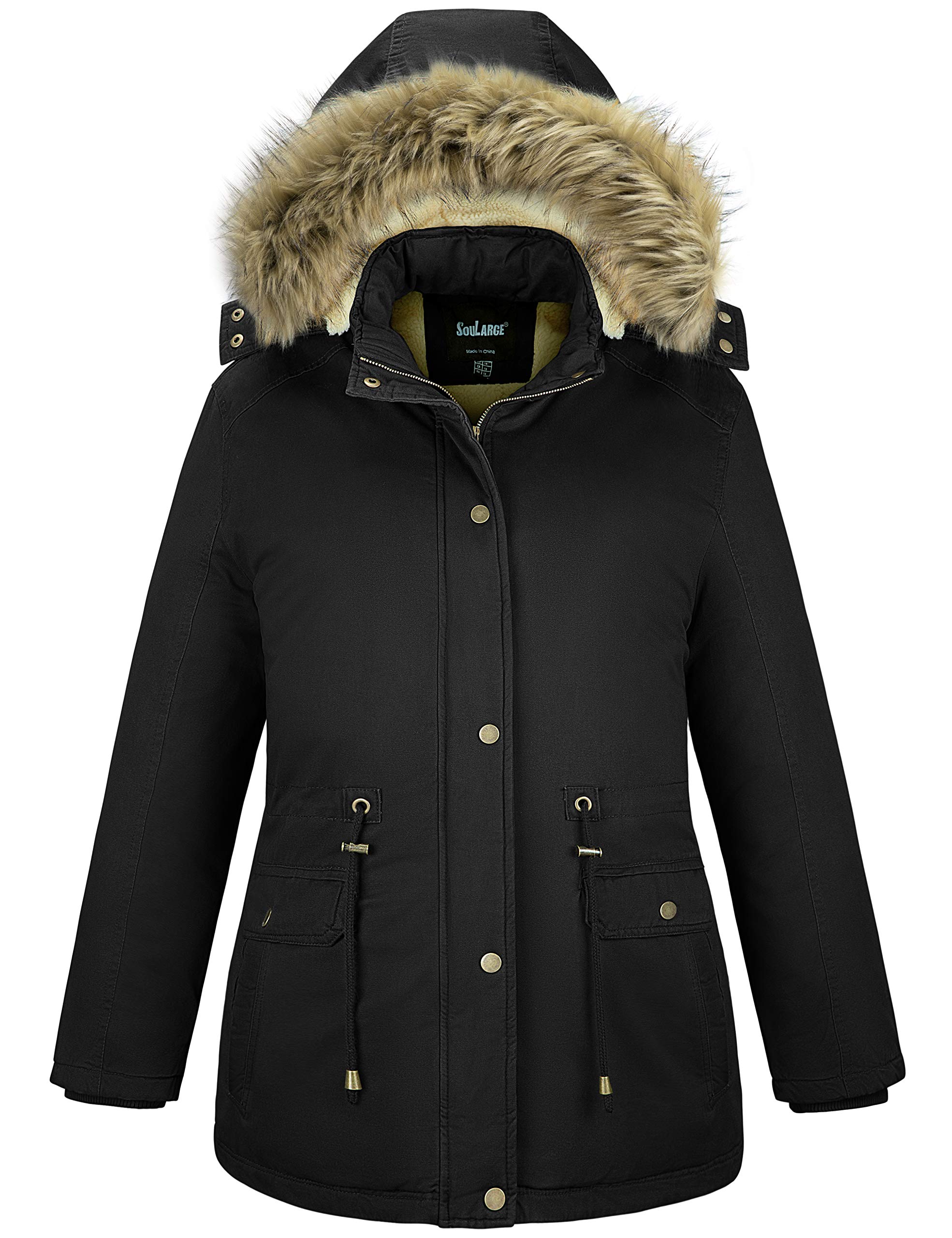 Soularge Women's Winter Plus Size Warm Utility Sherpa Lined Parka Coat (Black, 6X)