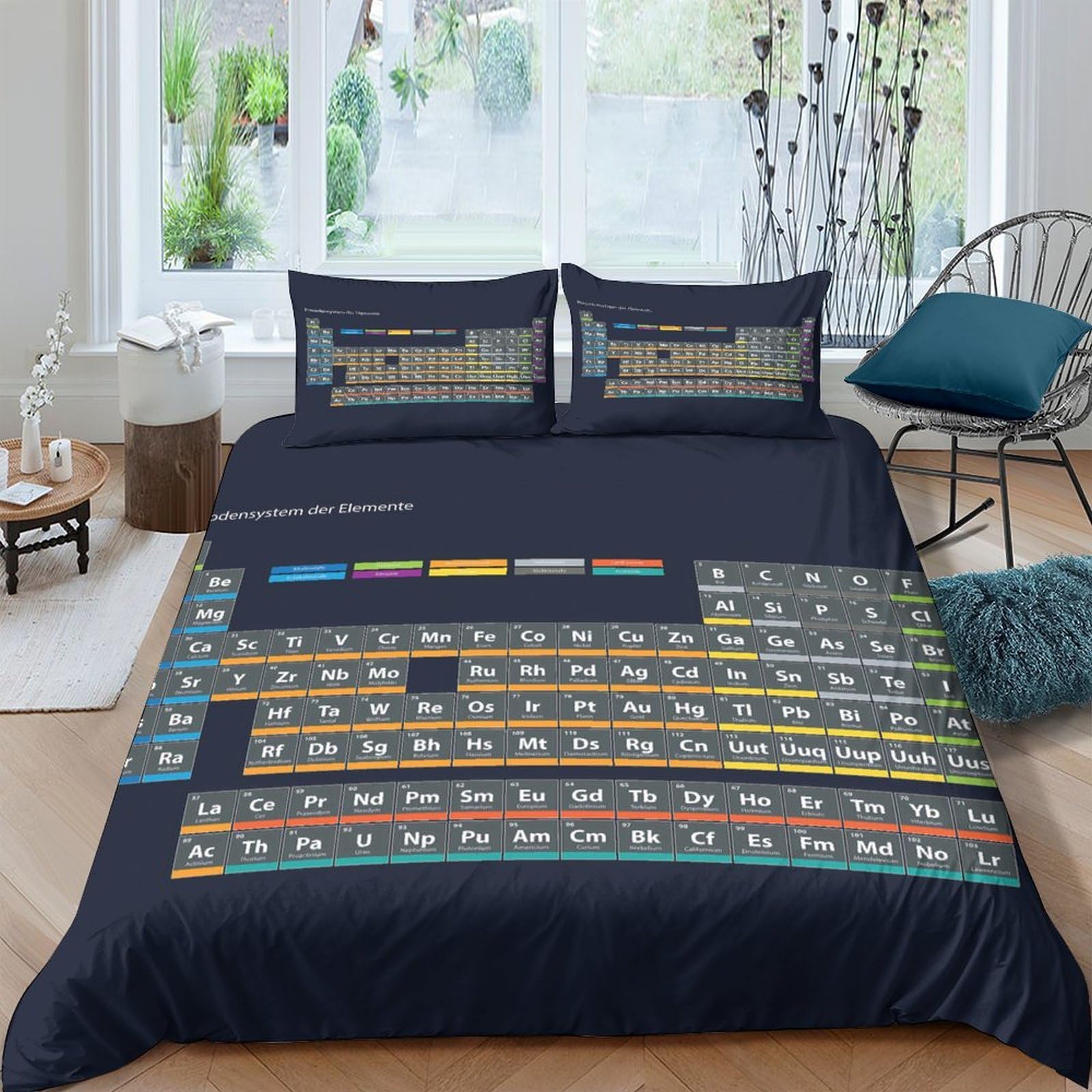 Ctjqhvkz Style-1 3D Printed Periodic Table Fitted Sheet Microfiber Soft Science Theme Bed Cover For Bedroom Dorm Mattress Decor Single（135X200cm）