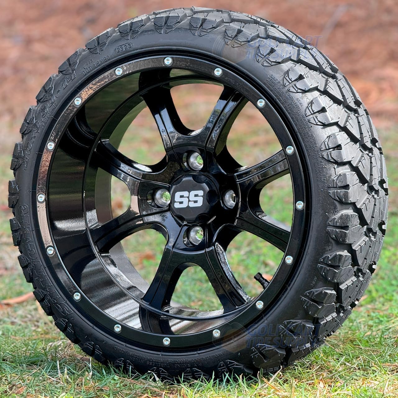 14" Stalker Black Golf Cart Wheels & 20x8.5-14" Stinger DOT Tires - Set of 4 (Standard Lug 1/2 x 20)