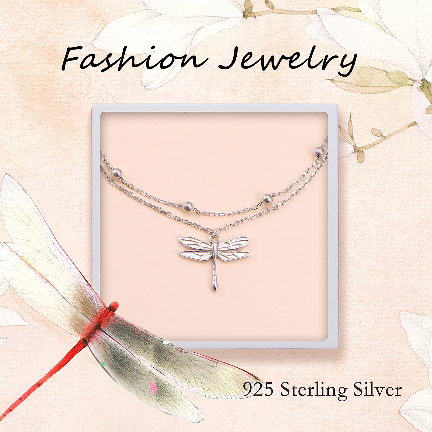 DAOCHONG Libellula farfalla cavigliera S925 argento sterling stratificato carino animali piede perline cavigliere regolabili per gioielli delle donne, Argento sterling