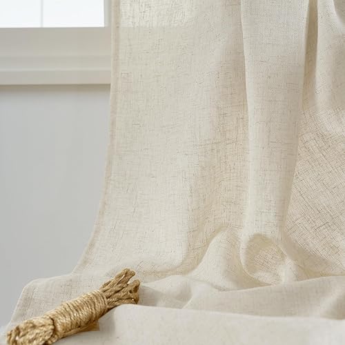 Miniatura 9 de StangH Cortinas de lino para sala de estar, 108 pulgadas de largo, pestañas traseras, privacidad para barrer el suelo, cortinas clásicas filtrantes