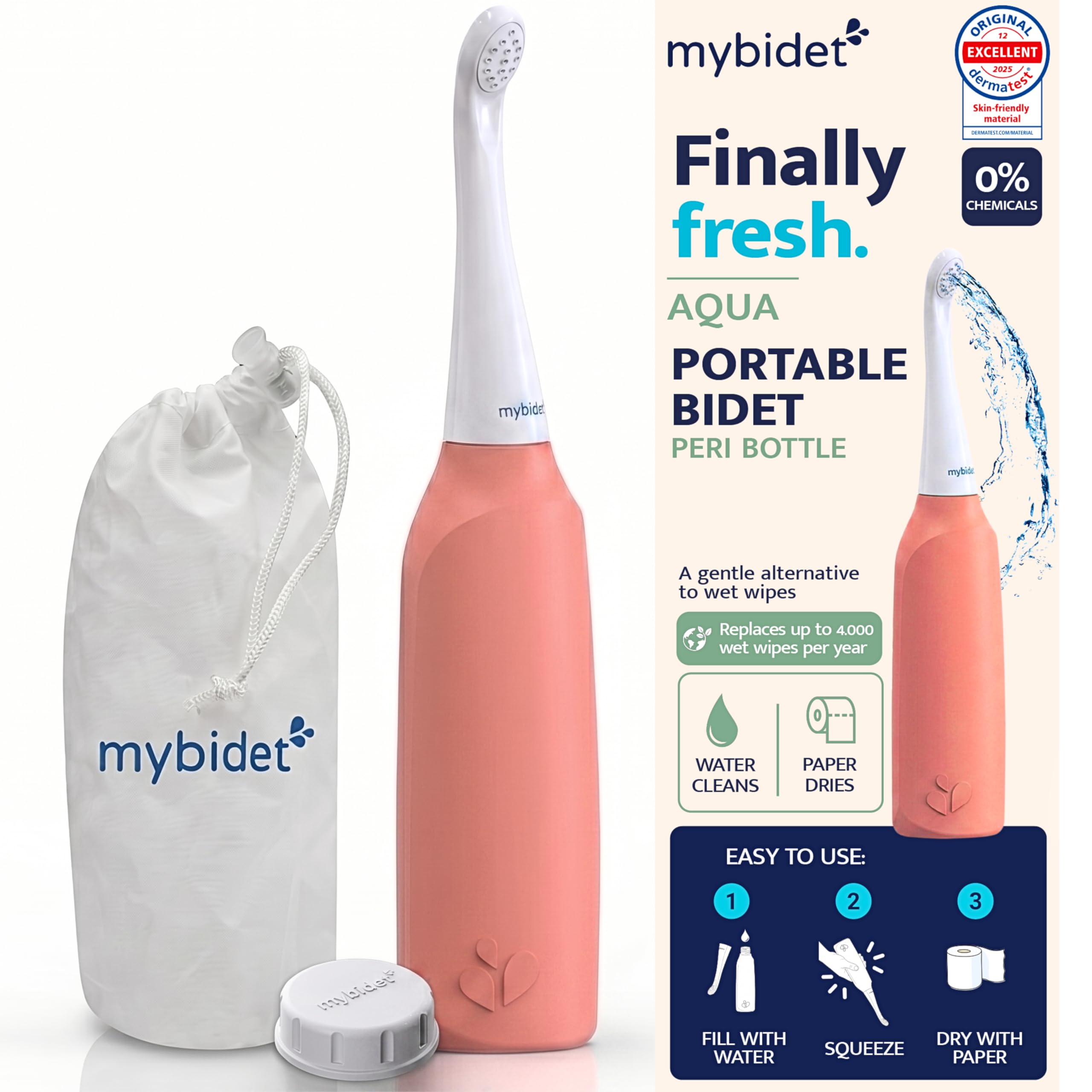 Portable Bidet Peri Bottle Postpartum, Travel Bidet, Perineal Bottle, Bidet Sprayer for Toilet, Hemorrhoids, Muslim Shower, Washlet (Aqua Home Apricot) — image 1