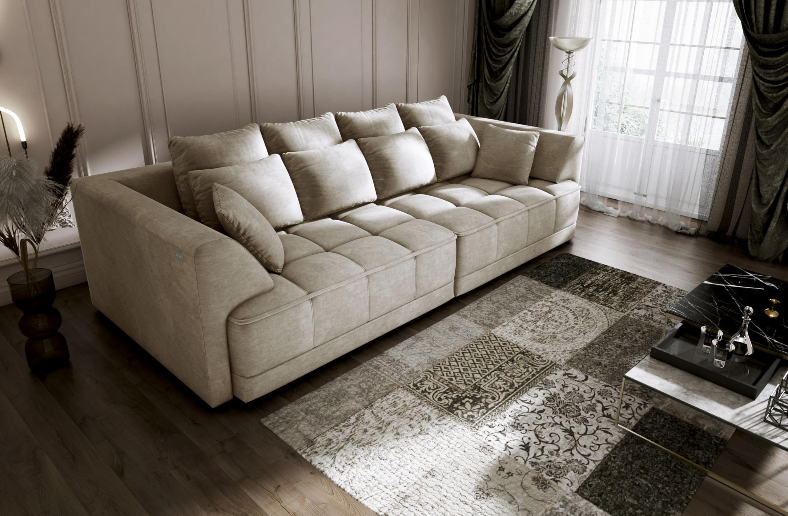 Big Sofa Tiga XXL, Schlafsofa, Couch, Schlafcouch mit Schlaffunktion 302 cm Breit (Cloud 3)