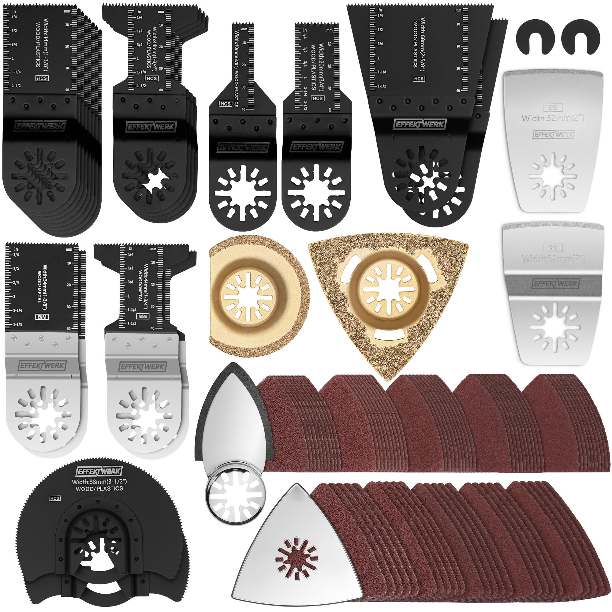 105 pcs Multitool Saw Blades & Sanding Kit for Cutting Wood, Plastic, Metal