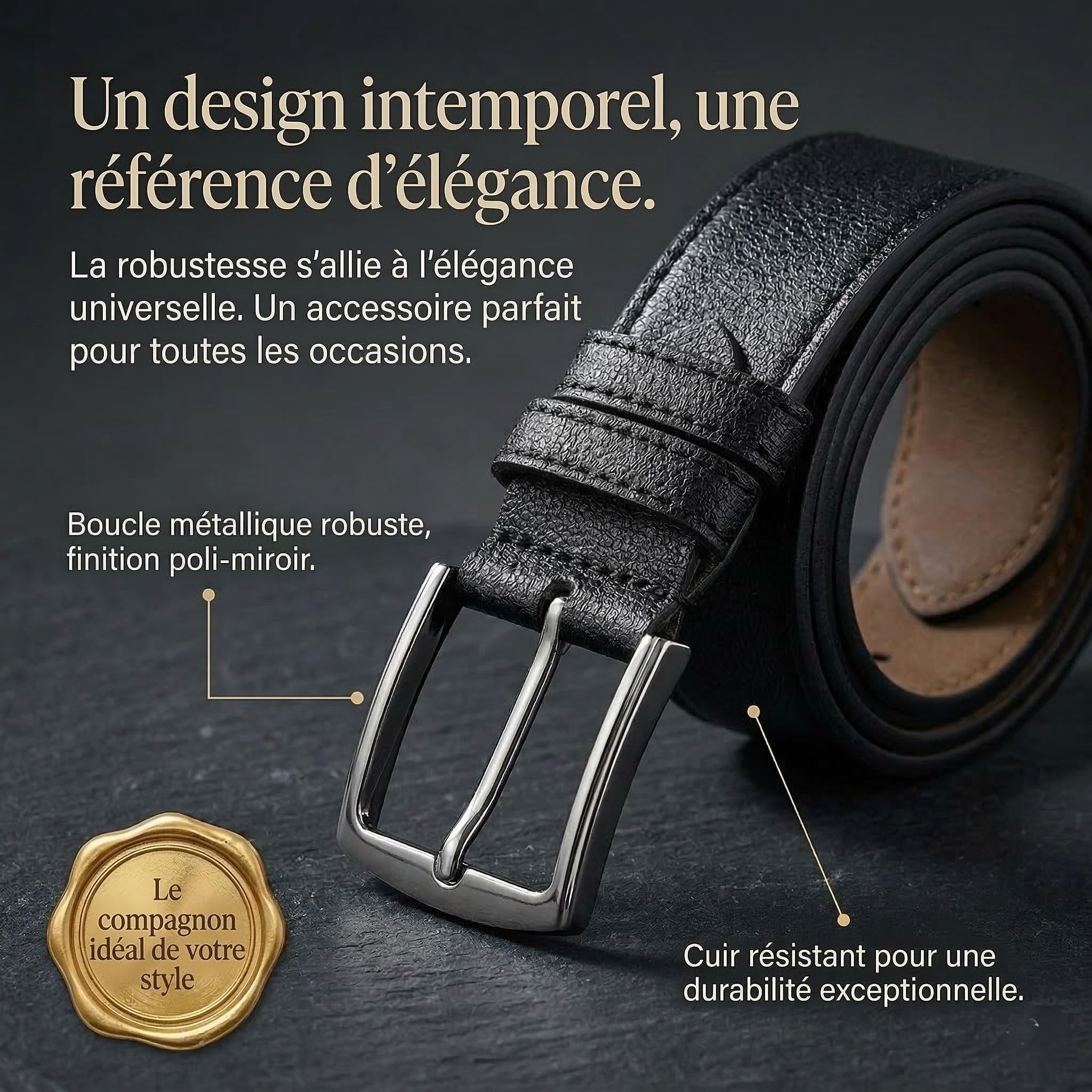 Polo Air Coffret-Cadeau Homme 4 Pièces - Ensemble Élégant avec Ceinture Portefeuille Porte-Cartes & 50ml Parfum - Noir avec Boîte Cadeau Premium