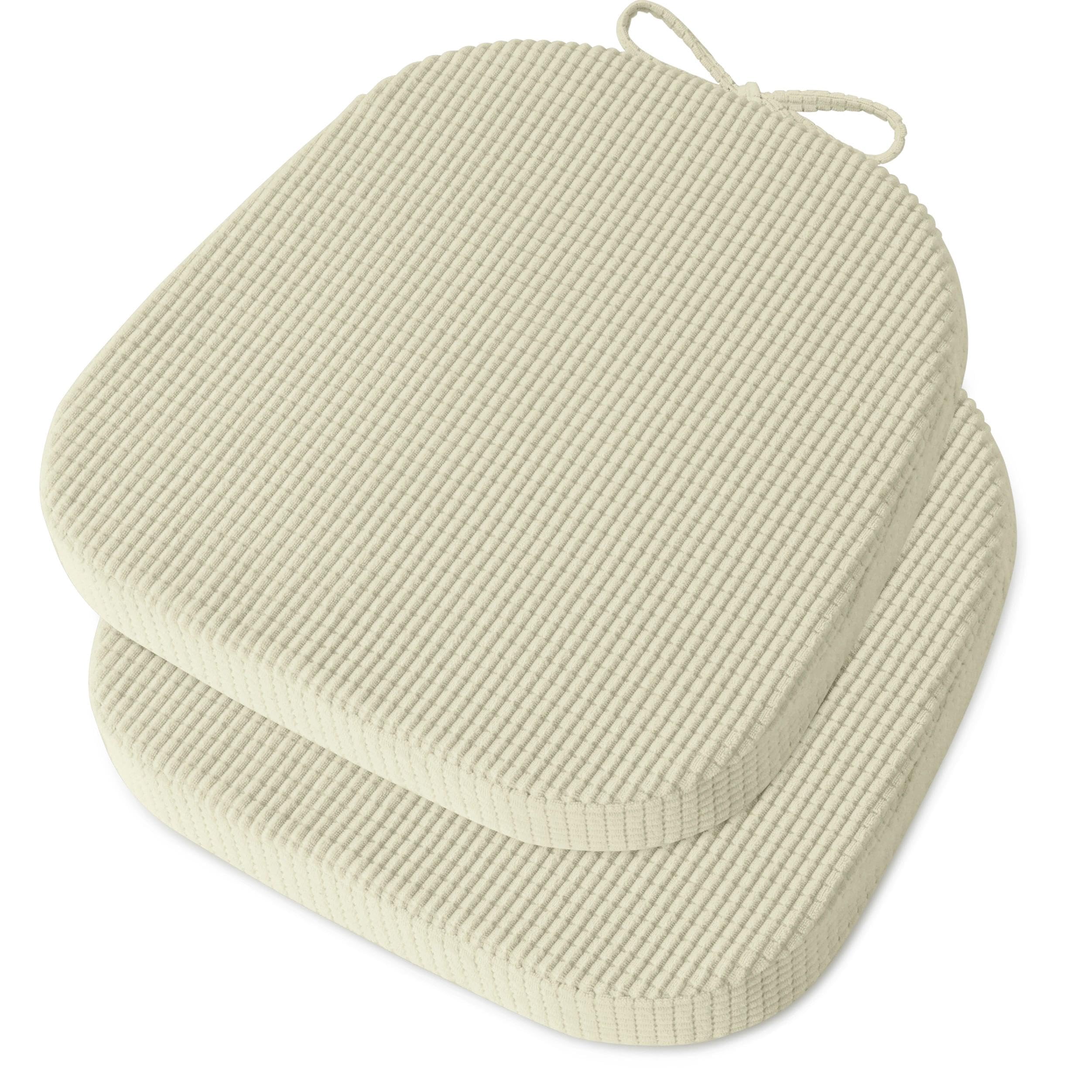 OVOV 35x35cm Chair Cushions with Ties and Removable Washable Cover Set of 2 Non-Slip Seat Cushions for Metal Chairs Textured Chair Pads for Dining Room Kitchen Indoor Beige