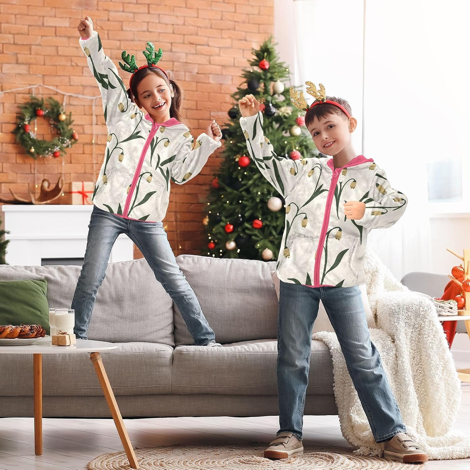 ALAZA Minimalist Snowdrop Hoodie Jacket for Girls Toddler Fleece Zip Up Coat Plush Jacket Long Sleeve Outerwear for 3 Years