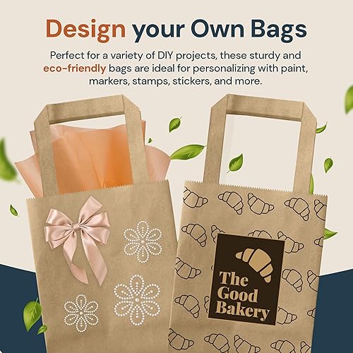 Miniatura 5 de Reli. Bolsas de papel pequeñas con asas de 5.25 x 3.25 x 8 pulgadas | Paquete de 110 | Bolsas de papel kraft marrón con asas planas a granel | Ideal