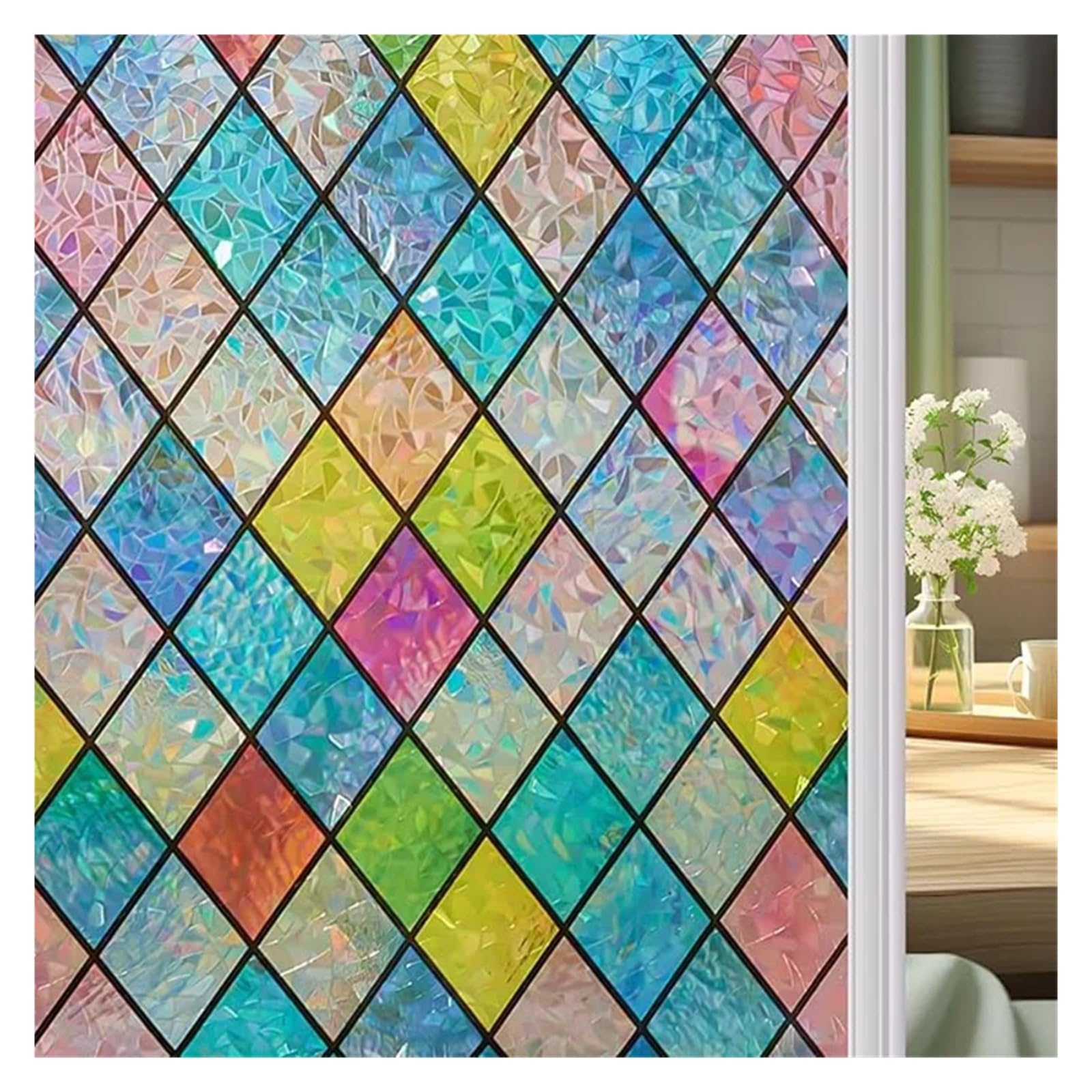 Window Privacy Film Window Film Rainbow Privacy Decorative Static Cling Covering for Home(45x200cm)