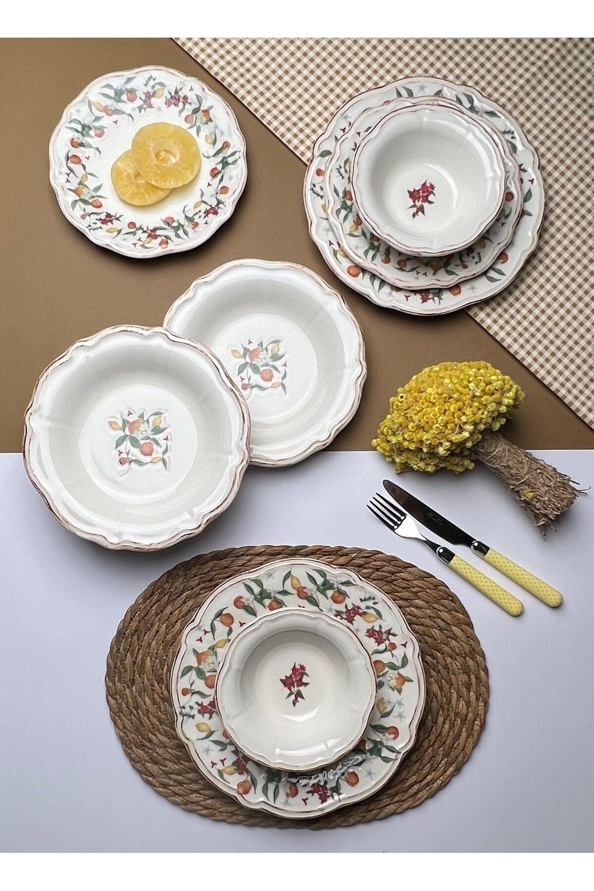 TABAK EVİ Fulya Food Garden KahverengiEskitme Porselen Yemek Takımı 6 Kişilik 24 Parça FLY24YKPRS992