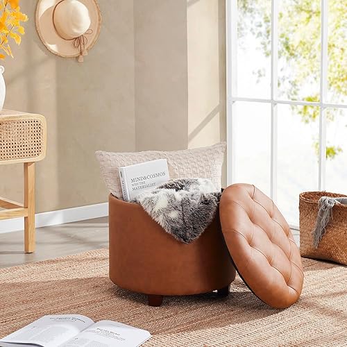 Miniatura 10 de Ornavo Home Donovan - Otomana redonda de almacenamiento con tapa extraíble para sala de estar y dormitorio, terciopelo negro