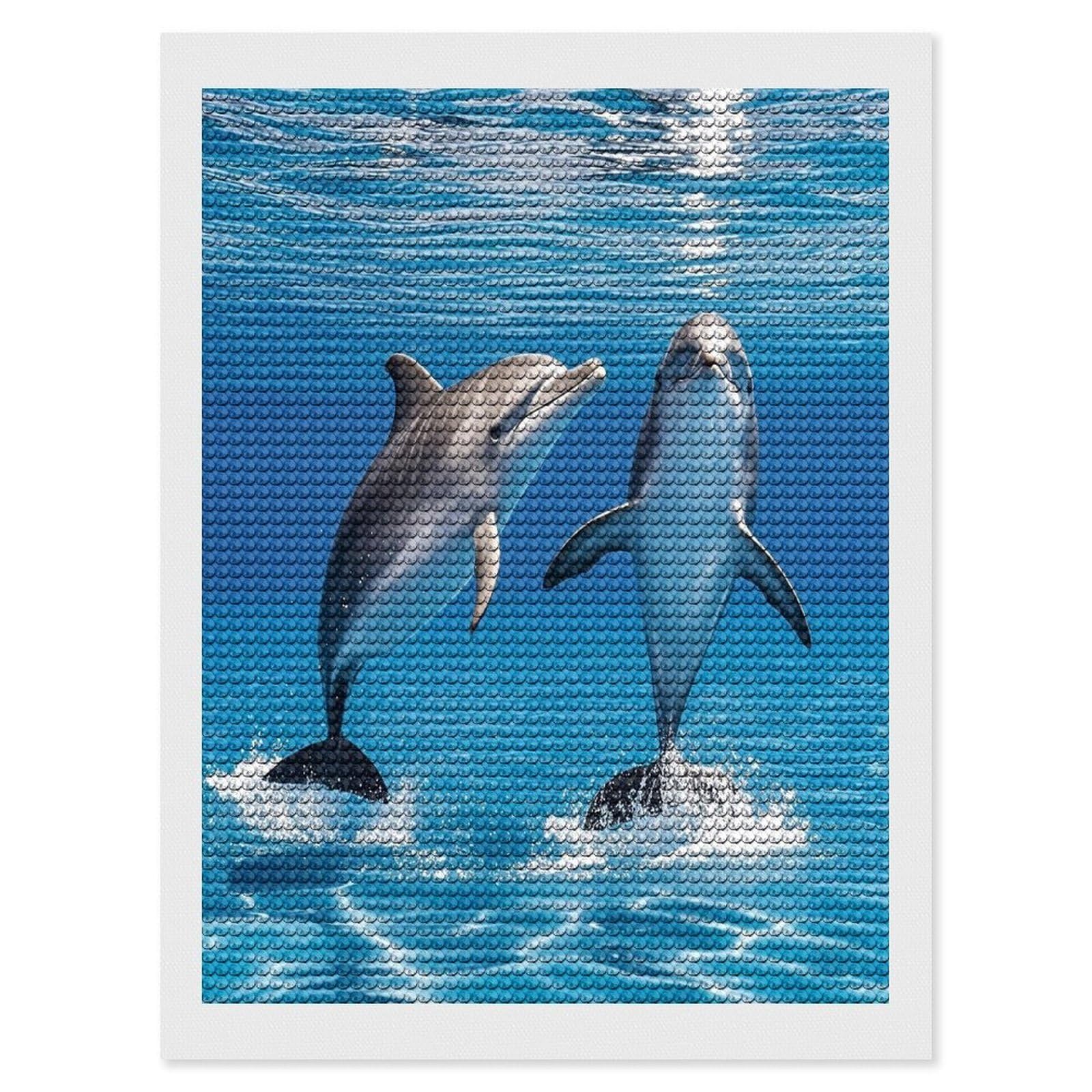 FekiLoot Two Dolphins Diamond Painting Kits for Beginners DIY Diamond Art Kits for Adults Full Drill Round Diamond Dot Gem Art Painting Fun DIY Crafts for Home Kitchen Wall Decor Gift 12"x16"