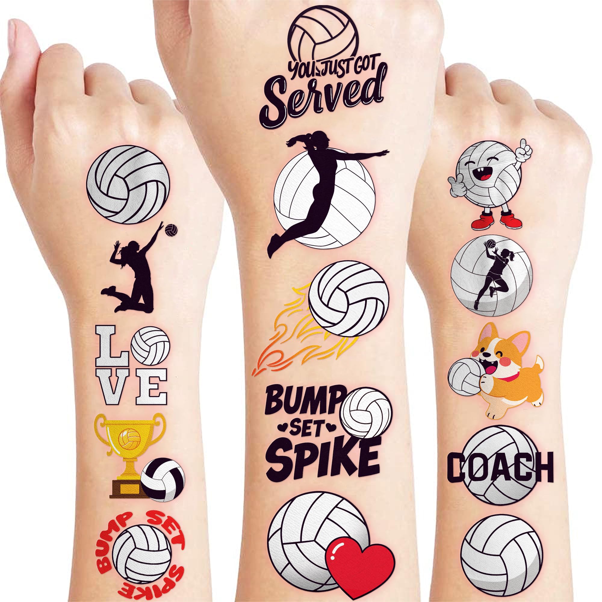 120 PCS Volleyball Sports Pre-Cut Temporary Tattoos for Kids Multiple