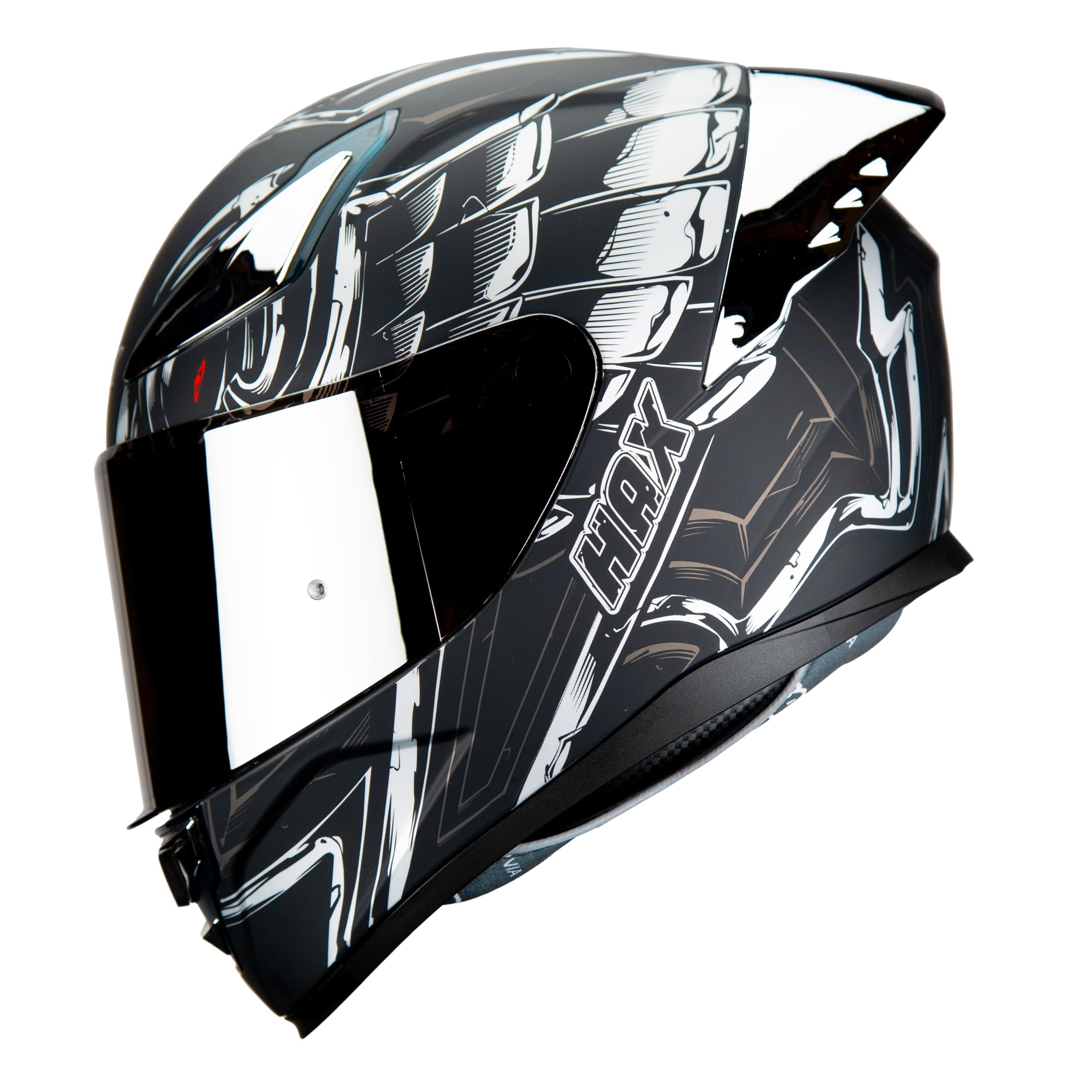 HAX Onix Full Face Motorcycle Helmets DOT Approved, Pinlock Ready &amp; Intercom Slot , Motorbike Powersports Street Racing for Men Women（Pharaoh Matte Blk-SLV, L)
