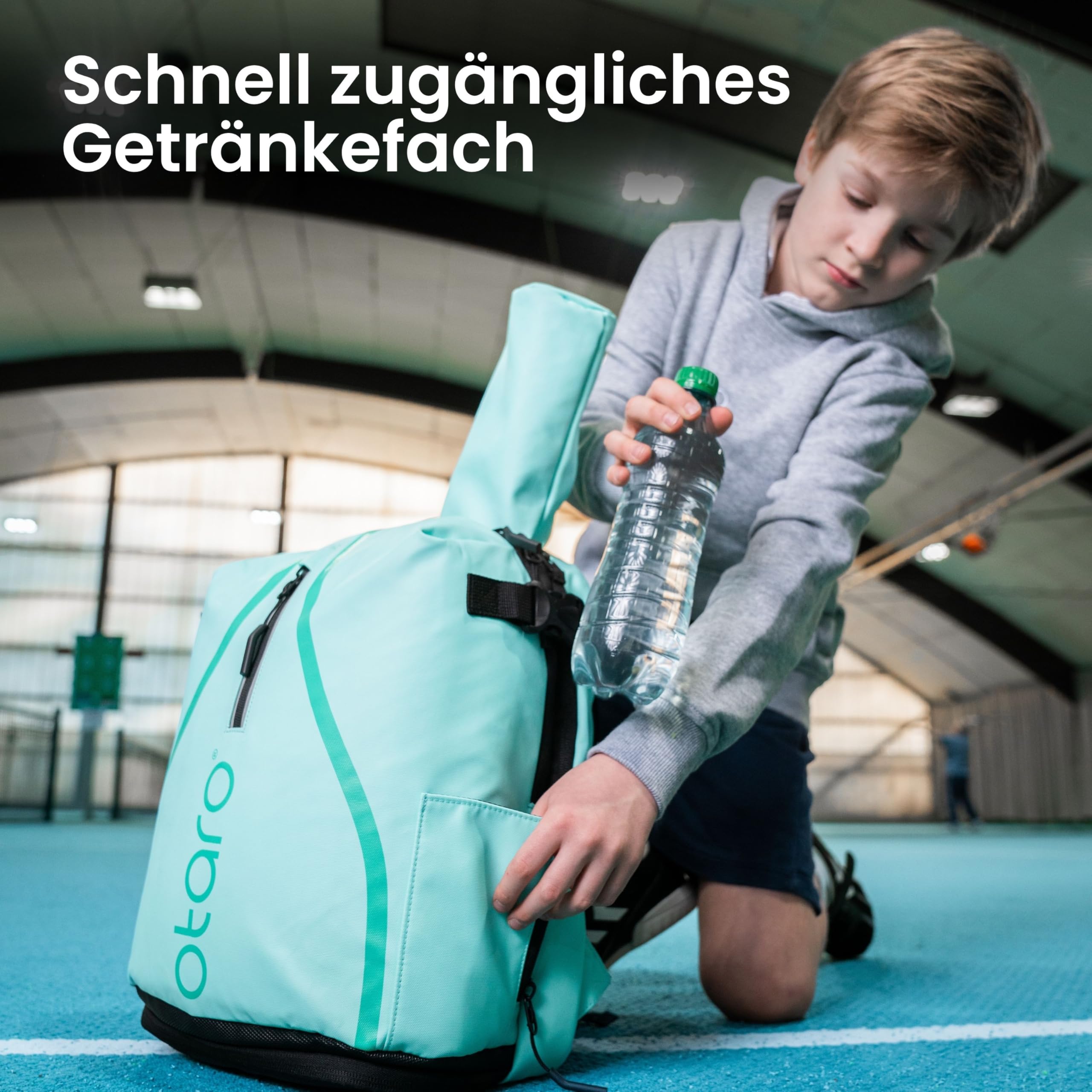 Otaro Tennisrucksack Kinder | 19L | Tennistasche Kinder für 5–11 Jahre | Rucksack mit Schuhfach & Schlägerhalterung | Wasserabweisend, Leicht, Reflektierend | Sportrucksack Jungen Mädchen