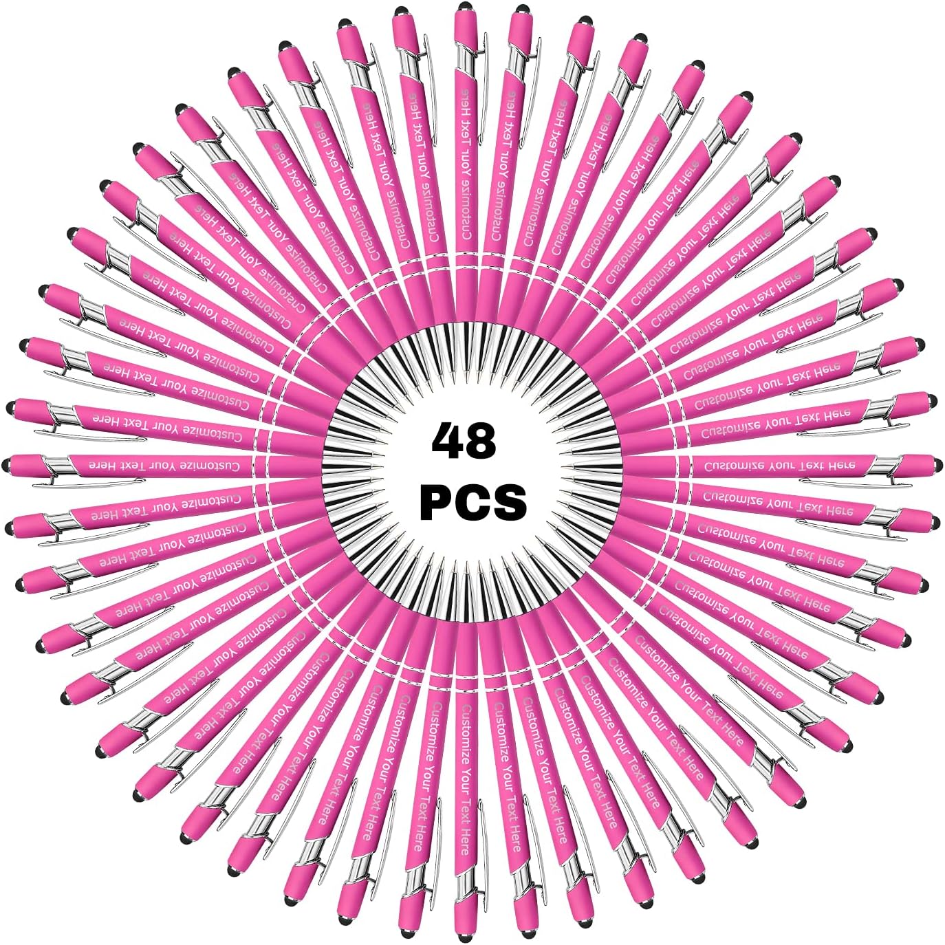 48 PCS Personalized Pens Bulk with Stylus Tip, Custom Engraving Ballpoint Pens with Name Logo Message, Gift Ideas for Birthday Graduation(Medium Point, Black Ink)