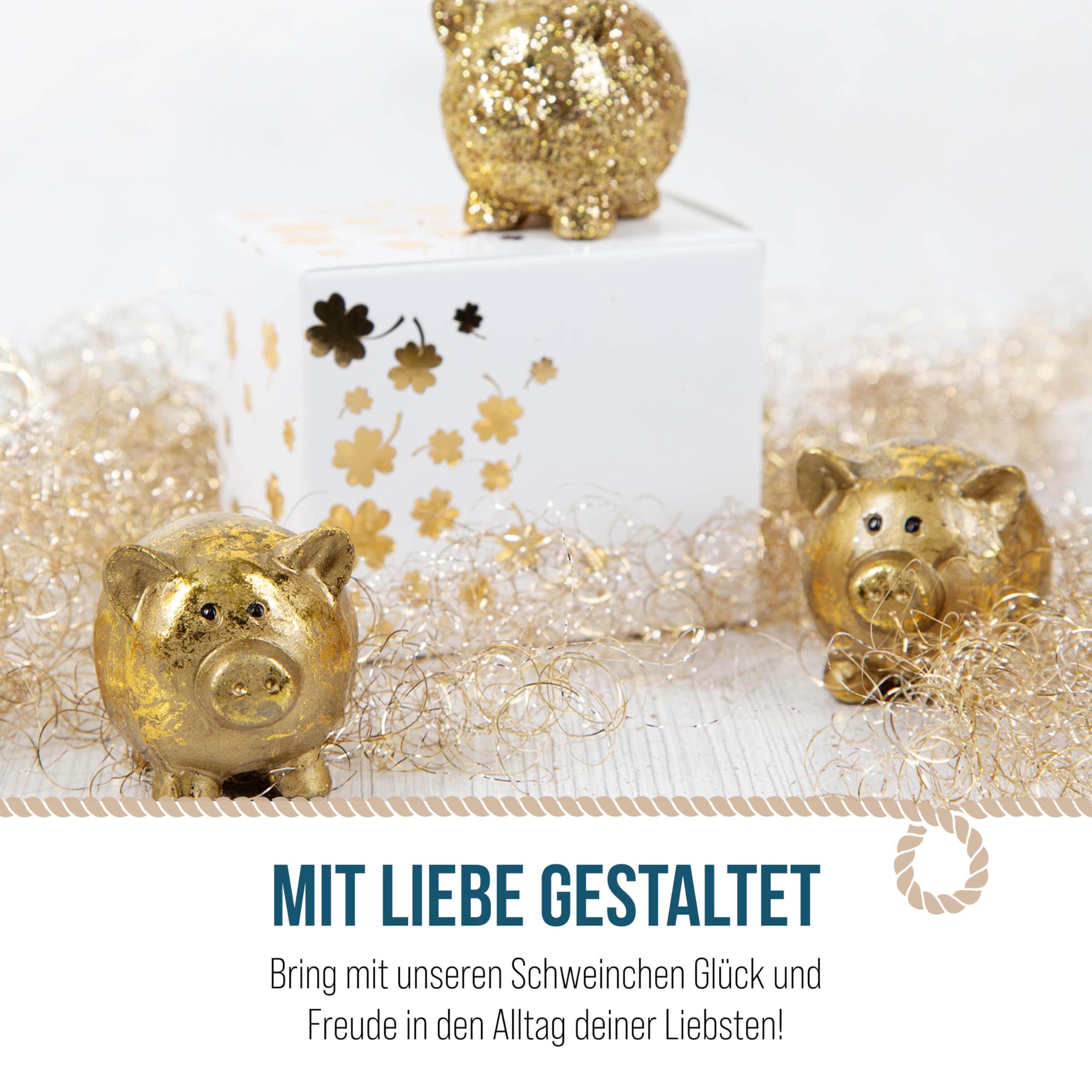 Glücksschweinchen Glücksbringer, 4 Stück: Mini Schweine Silber & Gold, Silvester & Neujahr, Glück für Prüfung, Abitur & Führerscheinprüfung, Geschenk Mann & Frau, Glücksschwein Figuren Klein, 5 cm