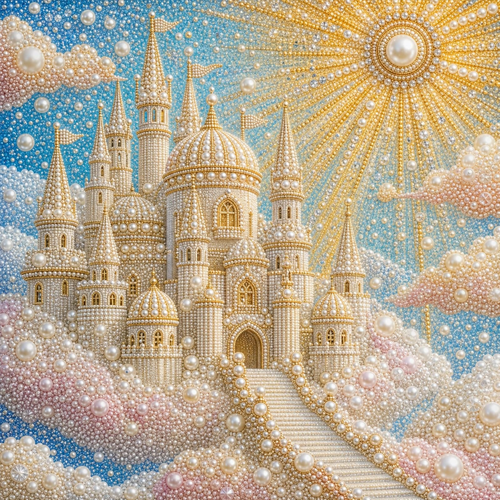 POETRYDRAW Castle Pearl Diamond Art Kit 15.75x15.75 in
