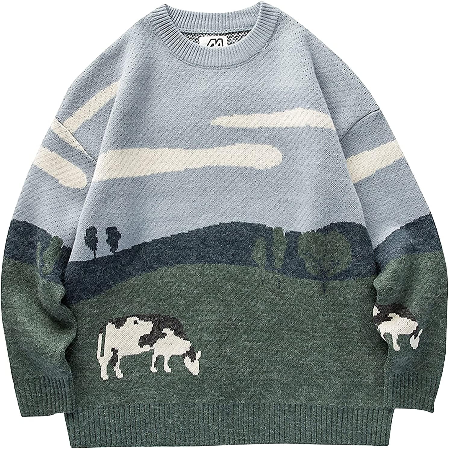 Men Oversized Sweater Graphic Cable Knit Jumper Cute Unisex Crewneck Pullover