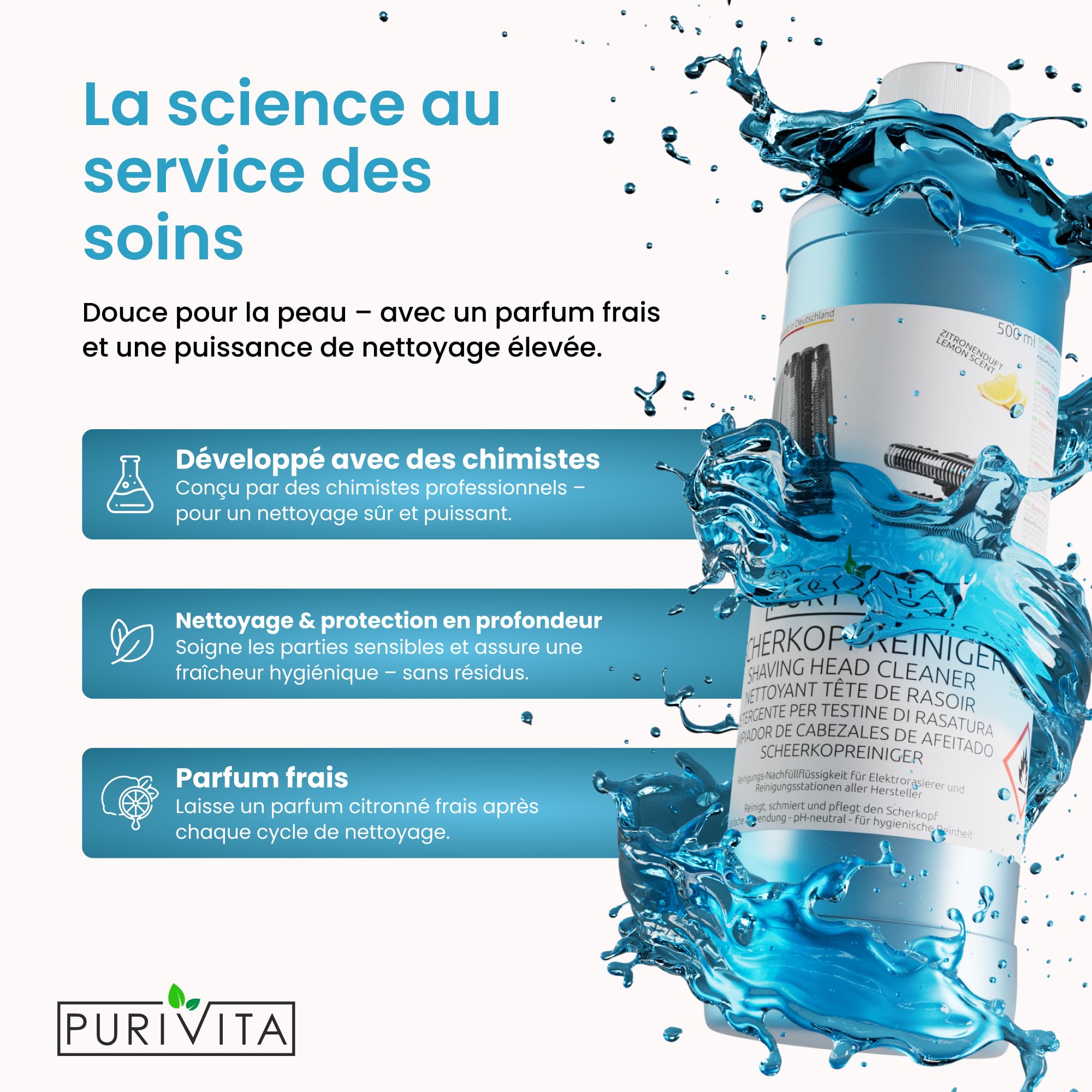 Purivita - Nettoyant Rasoir 3000 ml - Compatible avec Braun et Phillips - Liquide de remplissage