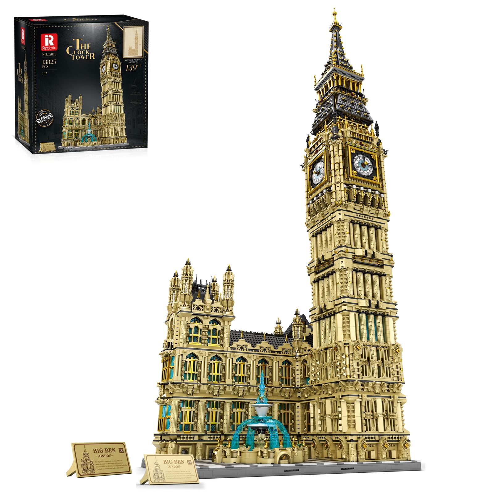 Reobrix Big Ben Architecture Building Set for Adults, 1.39M Large Landmark Tower with Realistic Clock, 13825 Pcs Large Building Block Kit for Men,