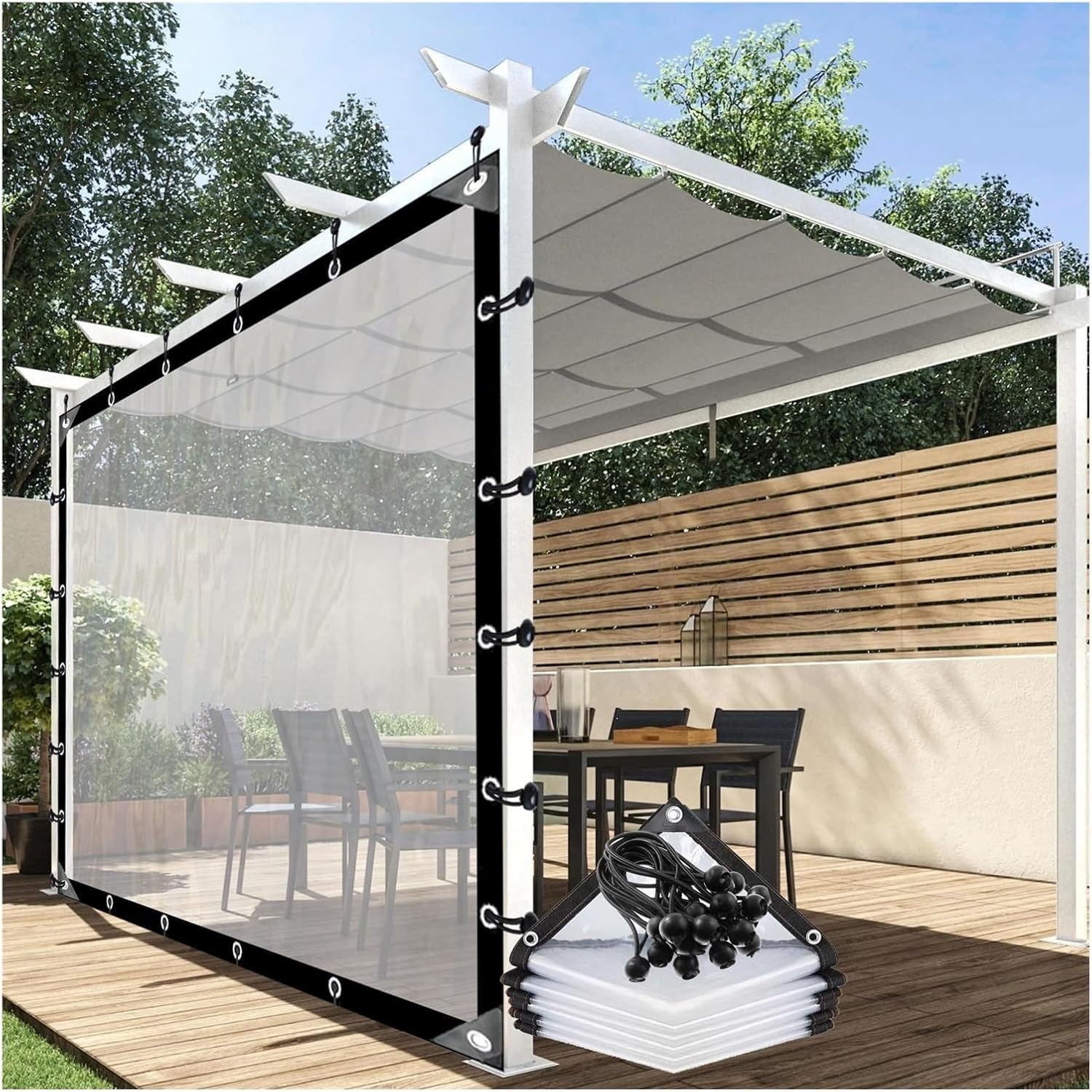 Clear Plastic Tarpaulins With Eyelets, Vinyl Patio Enclosure Panels Outdoor Curtains For Patio