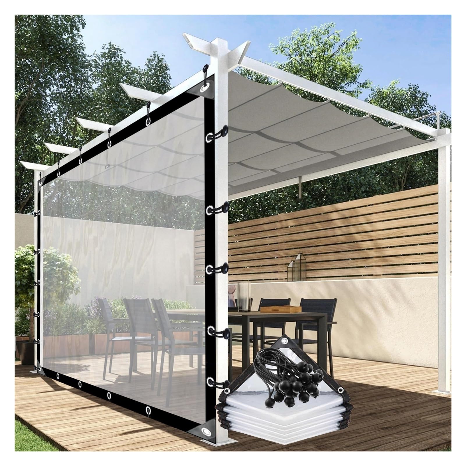 Cortina de pérgola de lona de plástico transparente para exteriores con bordes reforzados, panel lateral personalizable para jardín, patio y porche, 4 x 1 m, color transparente