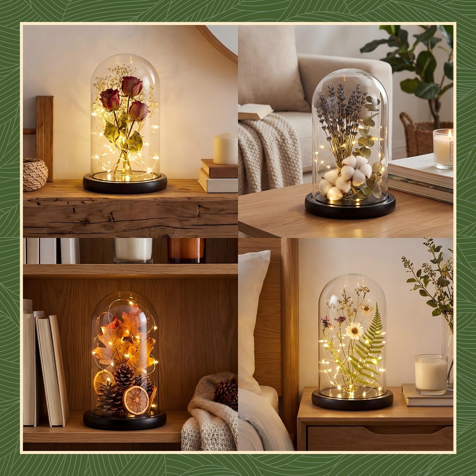 Suclain 4 campanas de cúpula de cristal con base de madera, color negro, 15