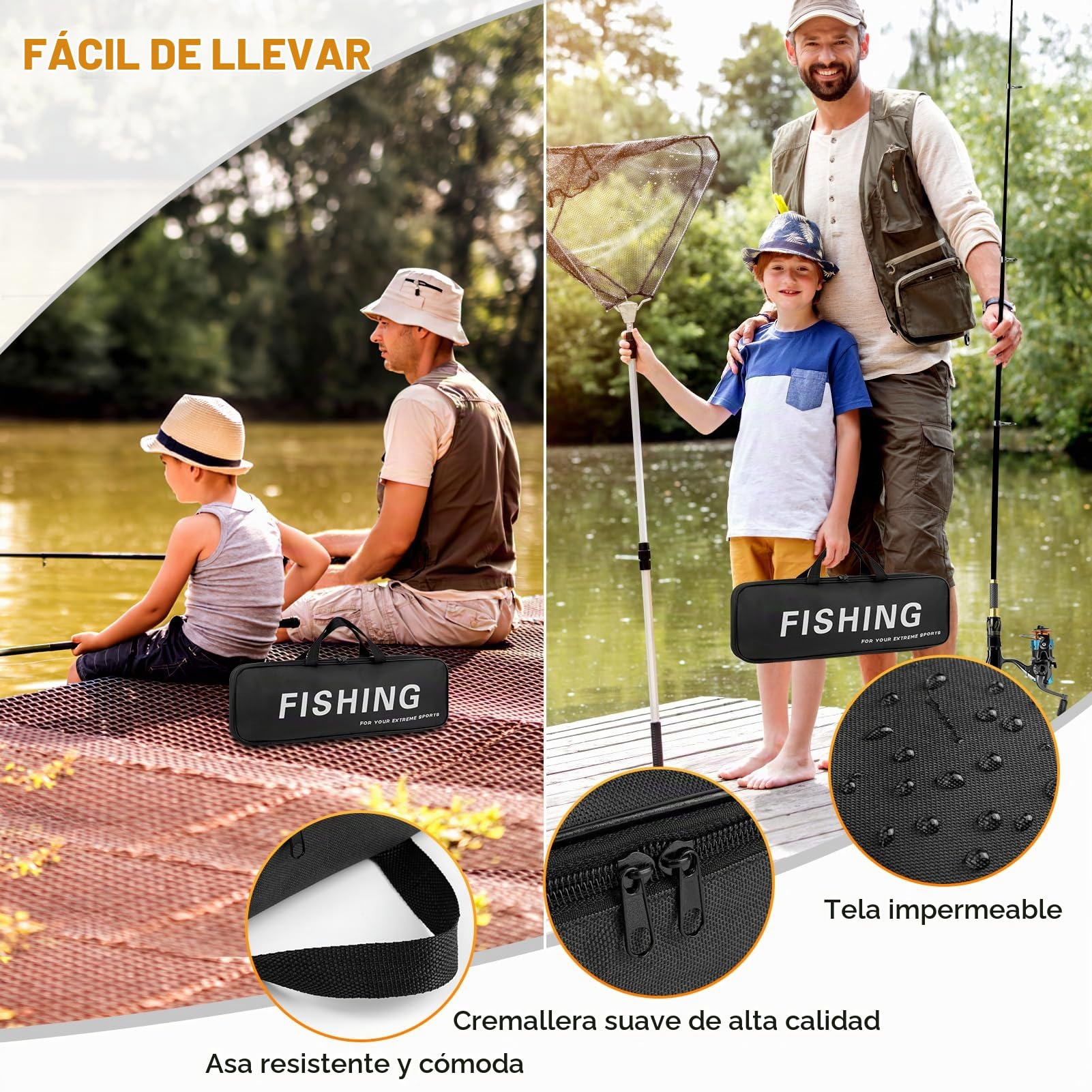 Ertisa Caña de pescar Spinning, 2,1 m de fibra de carbono, cañas de pescar telescópicas, set combinado caña de spinning y carrete de pesca cebo de pesca, kit de bolsa de transporte para mar y agua