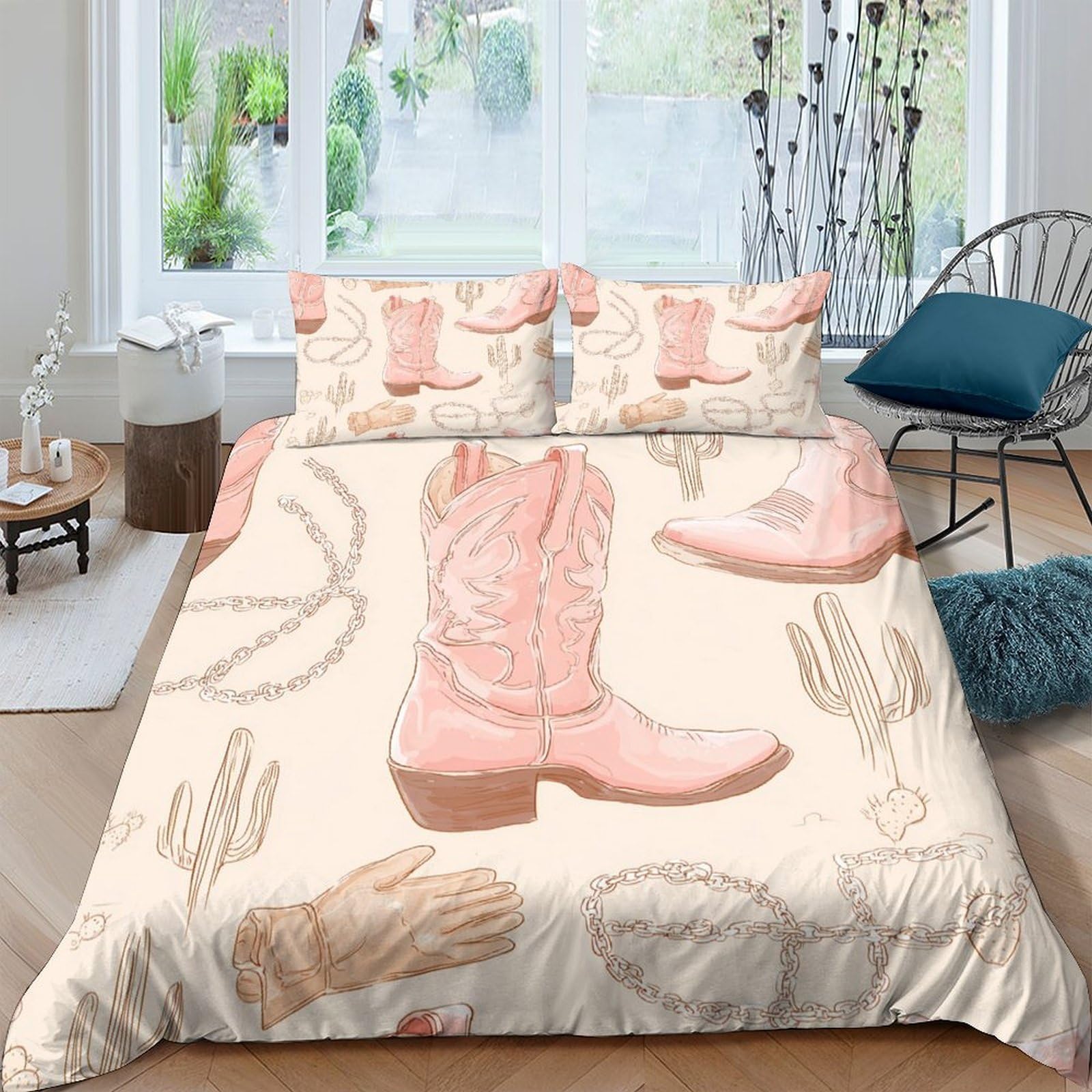 Ctjqhvkz Style-1 3D Printed Cowboy Boot Fitted Sheet Microfiber Soft Western Cactus Bed Cover For Bedroom Guest Room Decor Single（135X200cm）