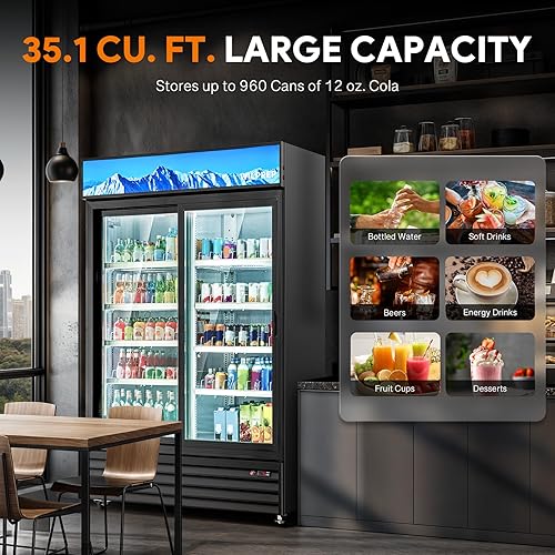 Vista 55 de Wilprep Refrigerador comercial, 22.4 pies cúbicos Refrigerador vertical con pantalla de bebidas con iluminación LED, enfriador comercial de puerta