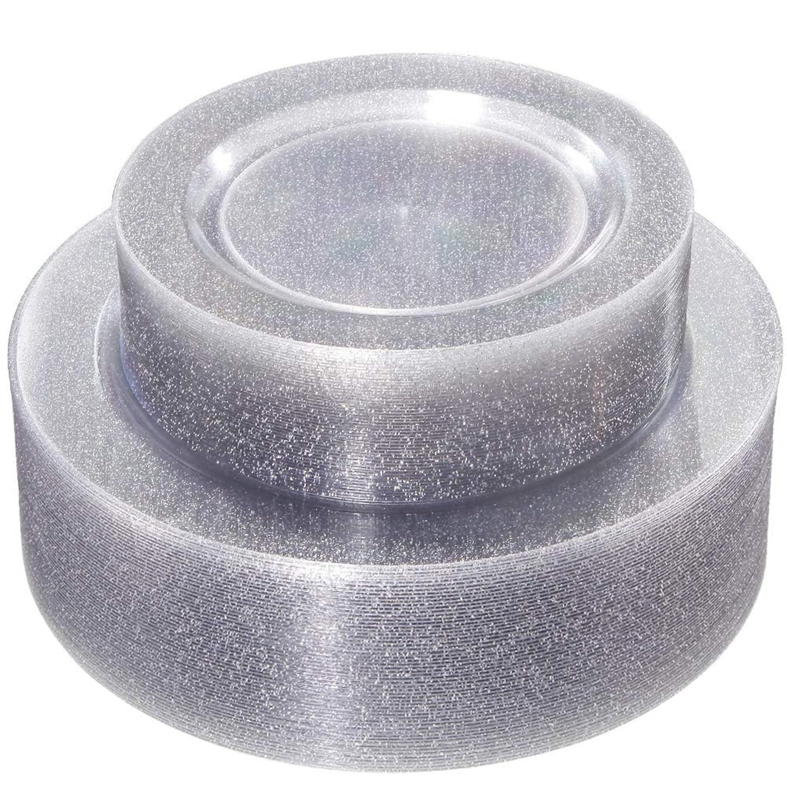 WDF 120PCS Silver Plastic Plates- Disposable Silver Glitter Plates, Premium Heavy Duty 60-10.25" Dinner Plates and 60-7.5" Salad Plates for Parties Wedding Valentine's Day