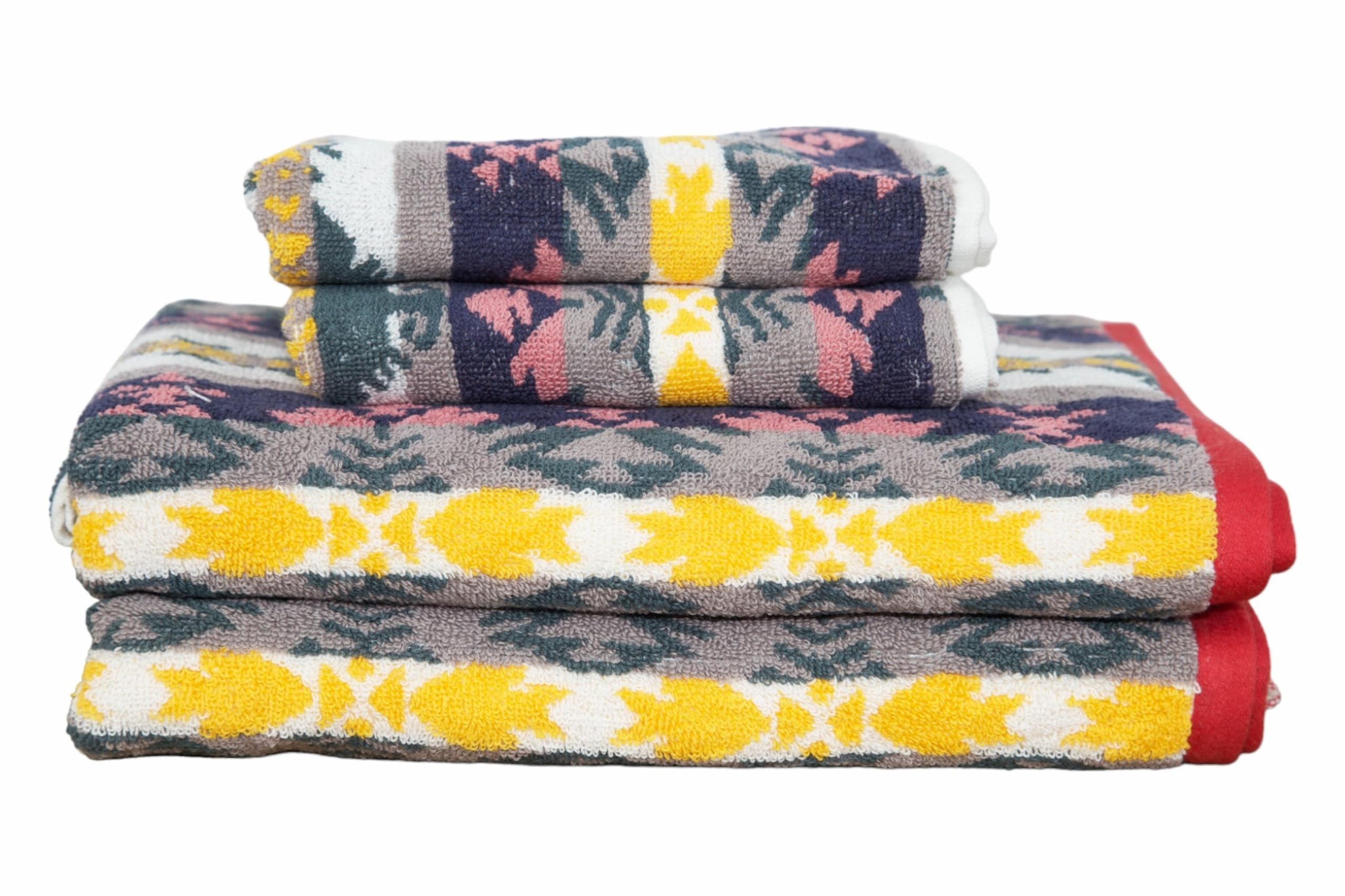 Desert Star Collection Bath Towels 4pc Set (2 Bath + 2 Hand) - Western Design - Highly Absorbent 100% Combed Cotton (Sedona Sun)