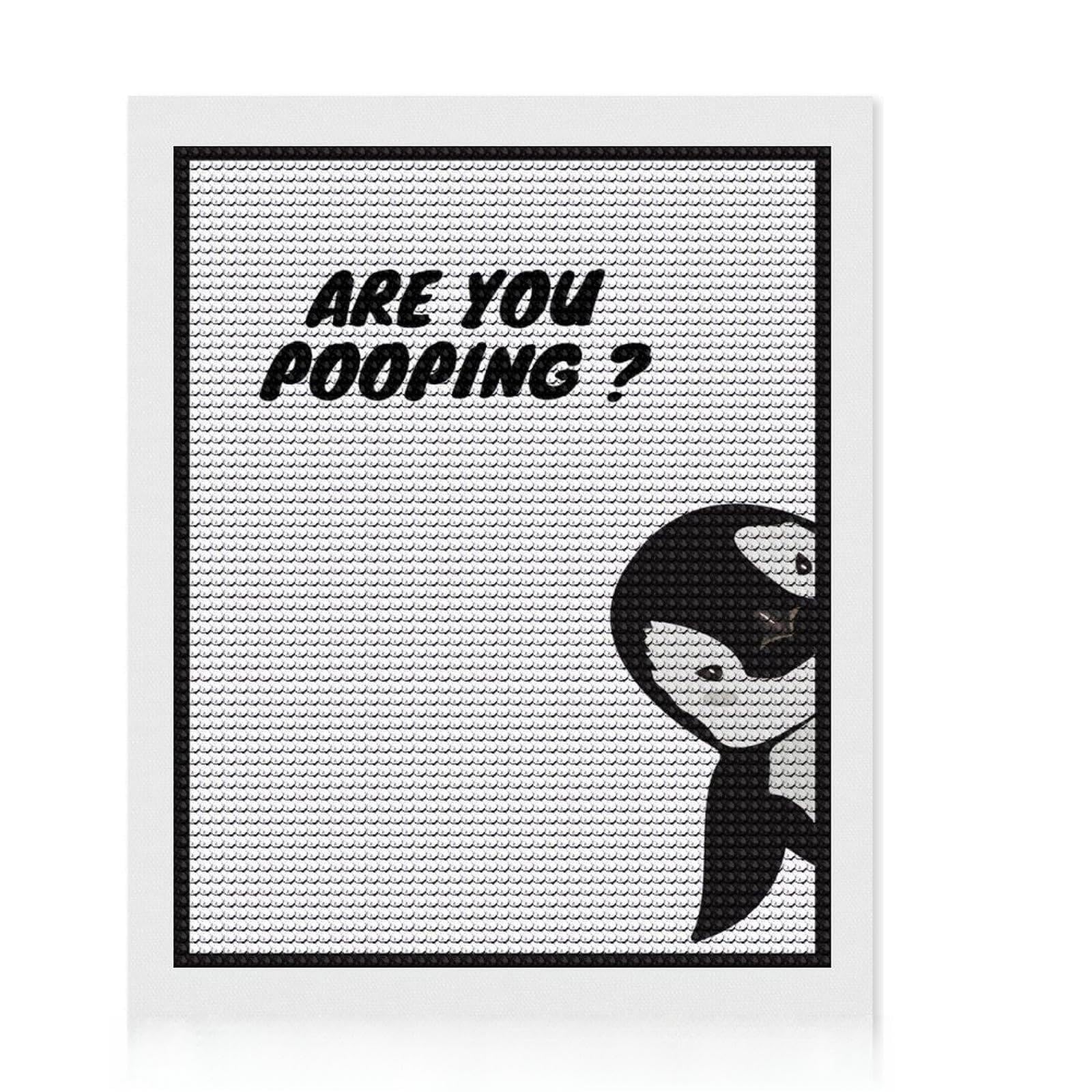 Junmoney Penguin are You Pooping 5D Diamond Painting Kit 16"x20", Aesthetic Room Decor, Vintage Style Decor, Office Decor, Artistic Hobby
