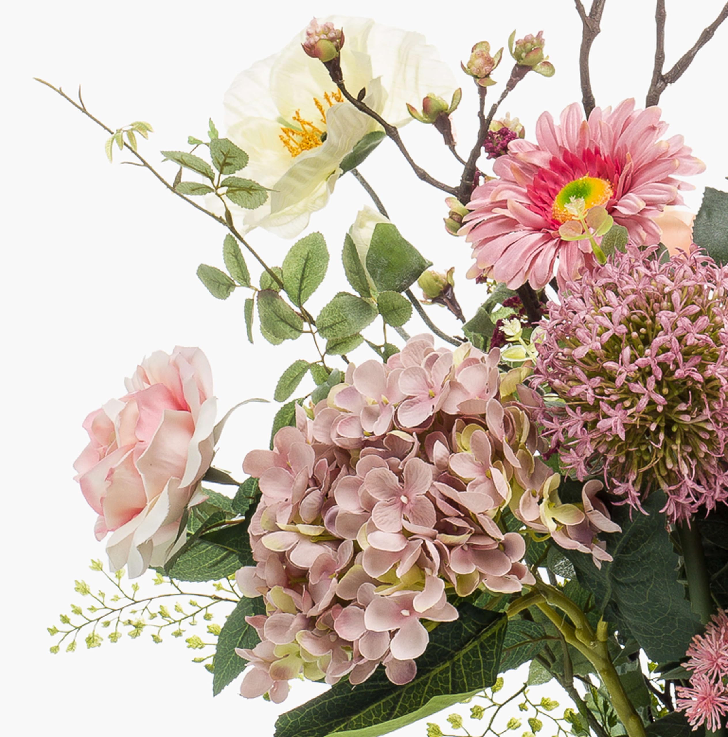 artplants.de Mazzo di Fiori Artificiale Feme, Rosa-Verde, 65cm, Ø 40cm | Bouquet di Fiori Finti/Fiori Sintetici