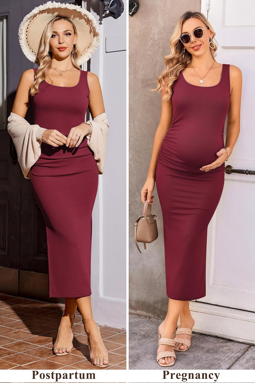 Ekouaer Women Tank Maternity Dress Sleeveless Ribbed Knit Pregnancy Dresses Round Neck Pregnant Loungewear - Image 4