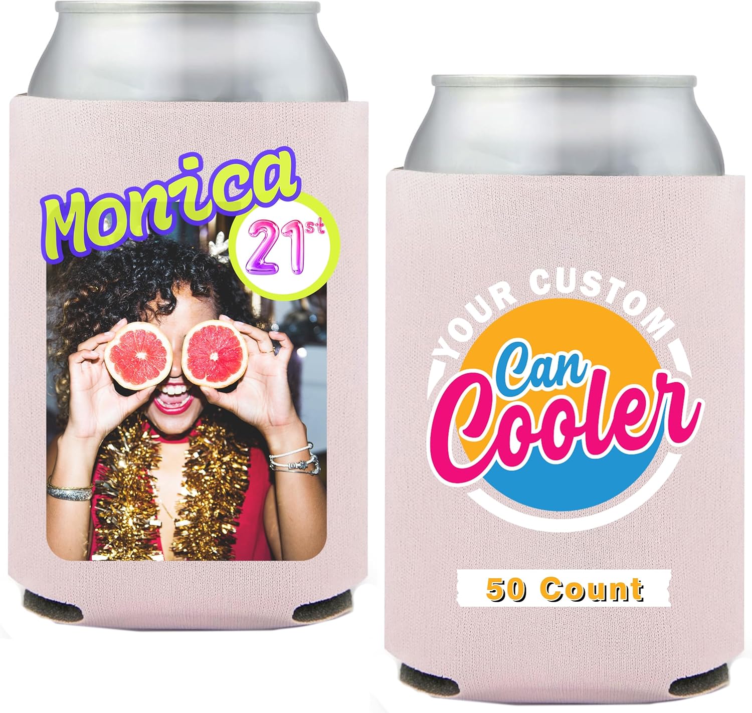 Custom Photo Collapsible Can Coolers – Personalized Drink Sleeves for Parties, Weddings, Birthdays, and Special Events – Unique Keepsake Favors with Your Picture (Taupe, QTY25)
