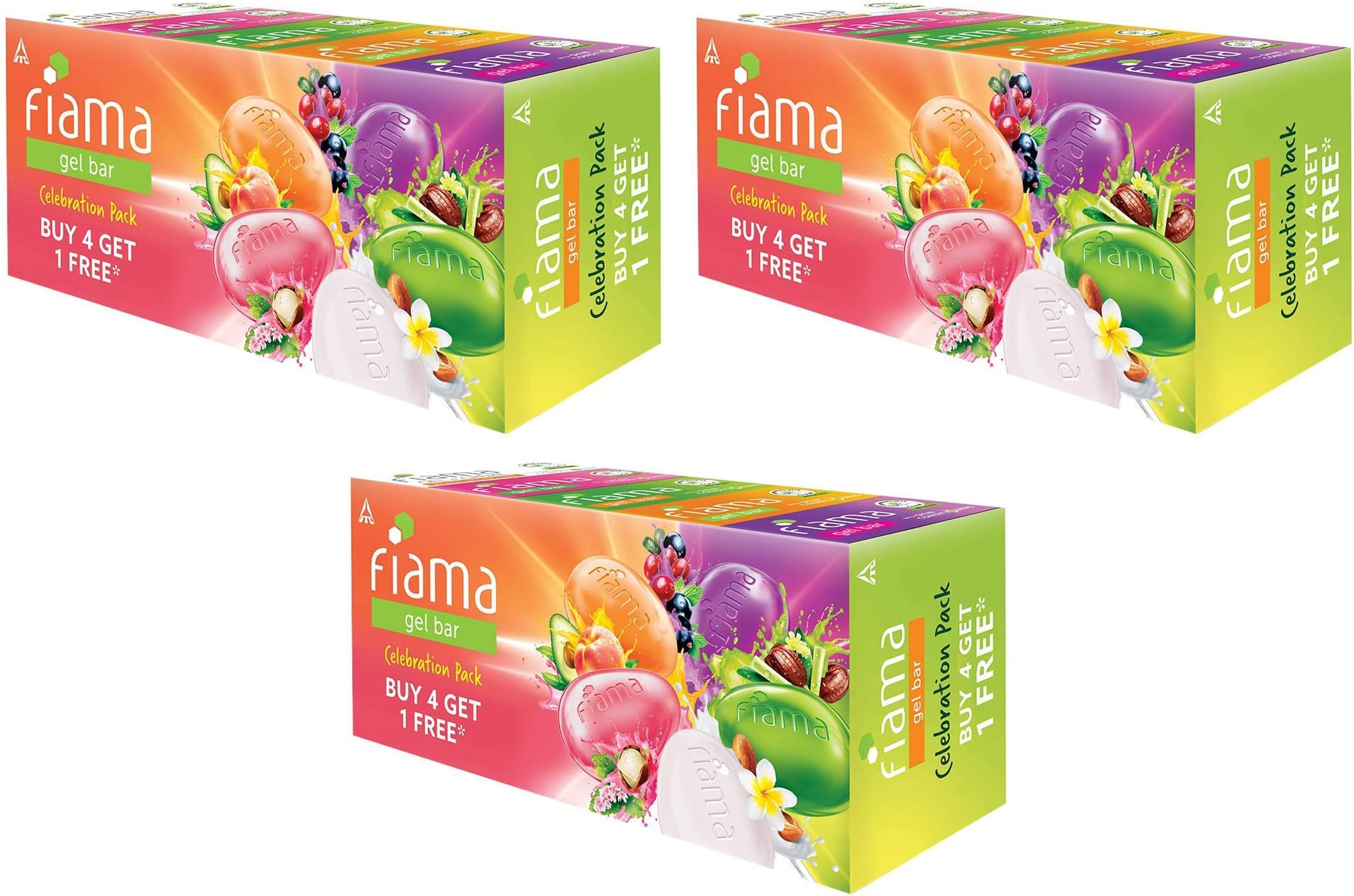 Fiama Gel Bar Celebration Pack With 5 unique Gel Bars & Skin Conditioners For Moisturized Skin, 625g (125g - Pack of 12+1), Soap for Women & Men, For All Skin Types