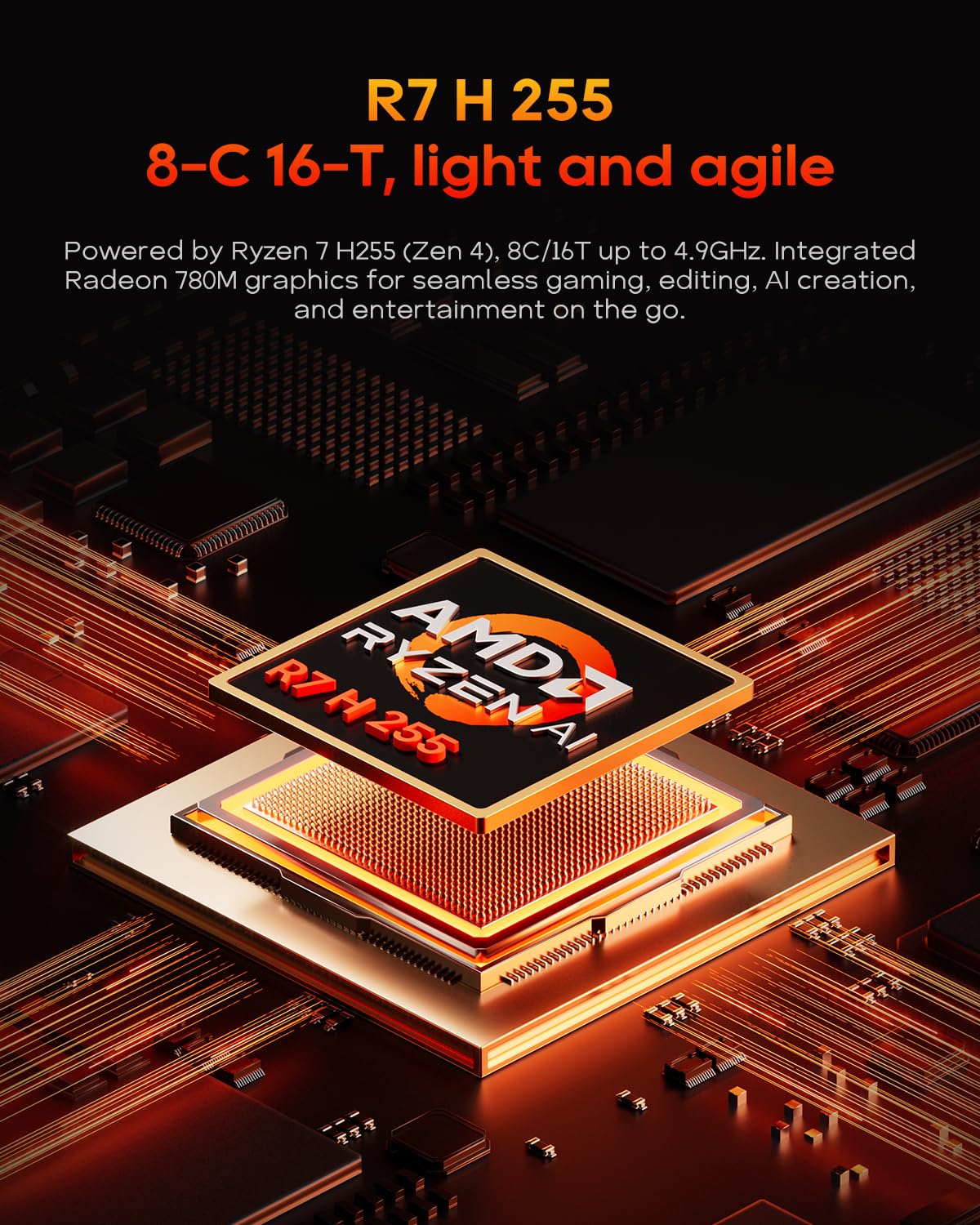 AOOSTAR G-FLIP Mini PC Ryzen 7 H 255(bis zu 4,9GHz), Barebone Mini Desktop Computer mit 5" HD-Bildschirm Kein RAM Keine M.2 SSD, Micro Gaming PC OCuLink/4K HDMI/2xUSB4/2x2,5G LAN für Büro,Heimkino - 3