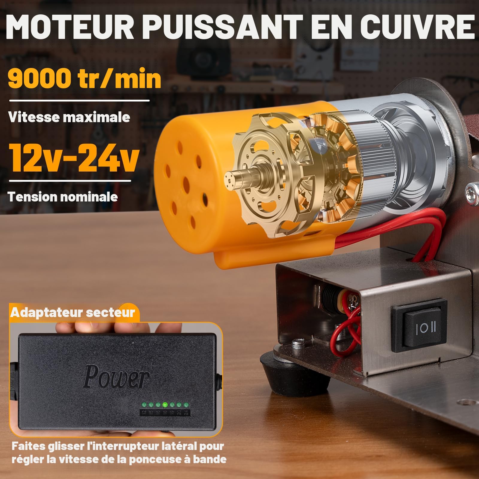 Mini Ponceuse à Bande Électrique 7 Vitesses 4000-9000 Tr/min – Multifonction Métal, Bois, Couteaux & Bijoux
