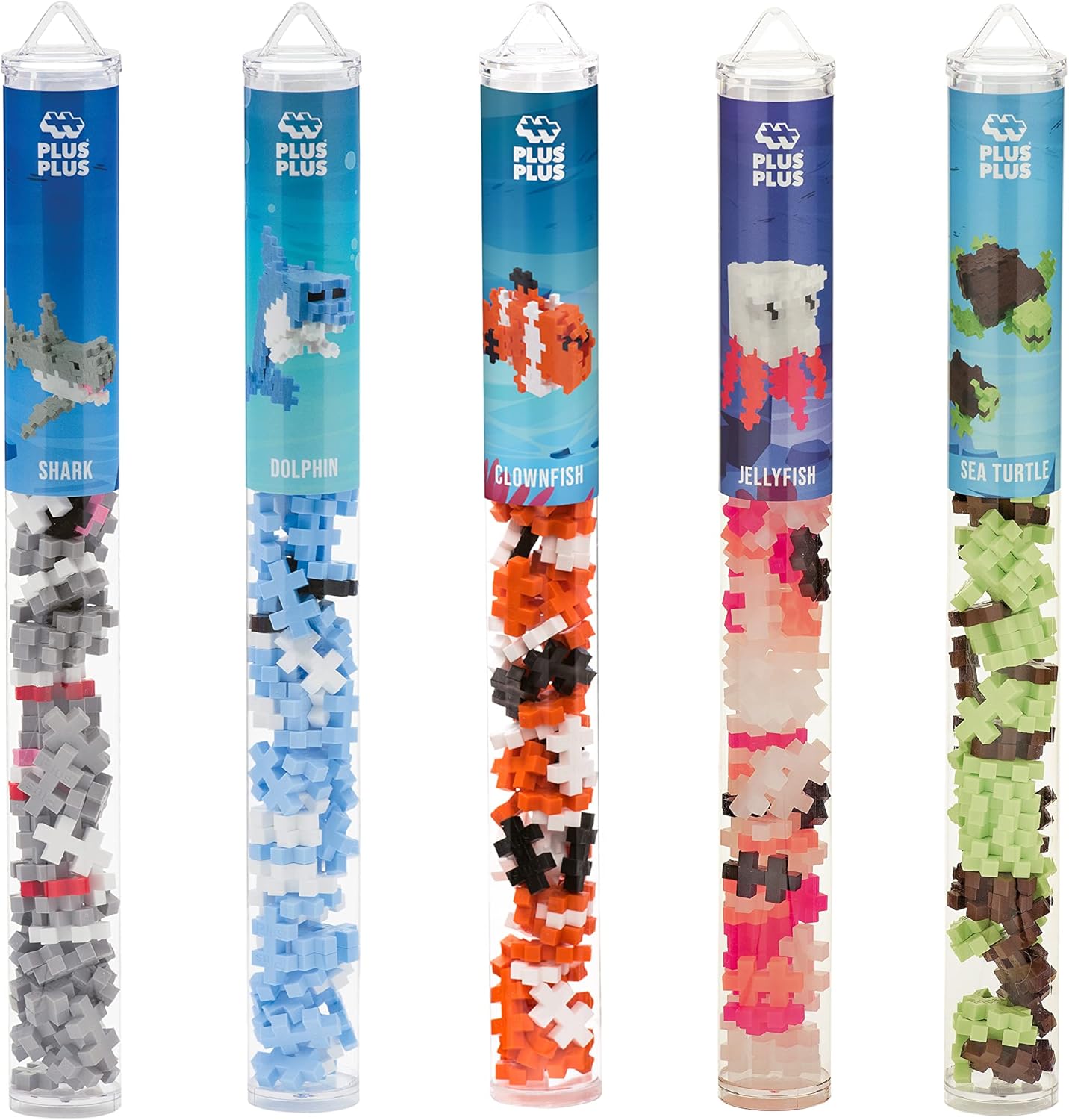 PLUS PLUS - Ocean 5 Piece Playset Bundle, Tubos de 70 pc - Construcci&oacute;n Edificio StemSteam Toy, Interlocking Mini Puzzle Blocks for Kids