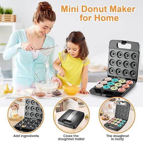 Miniatura 5 de Nueva mini máquina para hacer donas, mini máquina para hacer panqueques para el desayuno, máquina antiadherente de doble cara para hacer 12 donas,