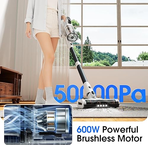 Miniatura 2 de Cordless Vacuum Cleaner, 2 Batteries 140 Mins Runtime 600W 50Kpa Stick Vacuum Cordless, Self-Standing Vacuum Cleaners for Home with 2.5H Fast