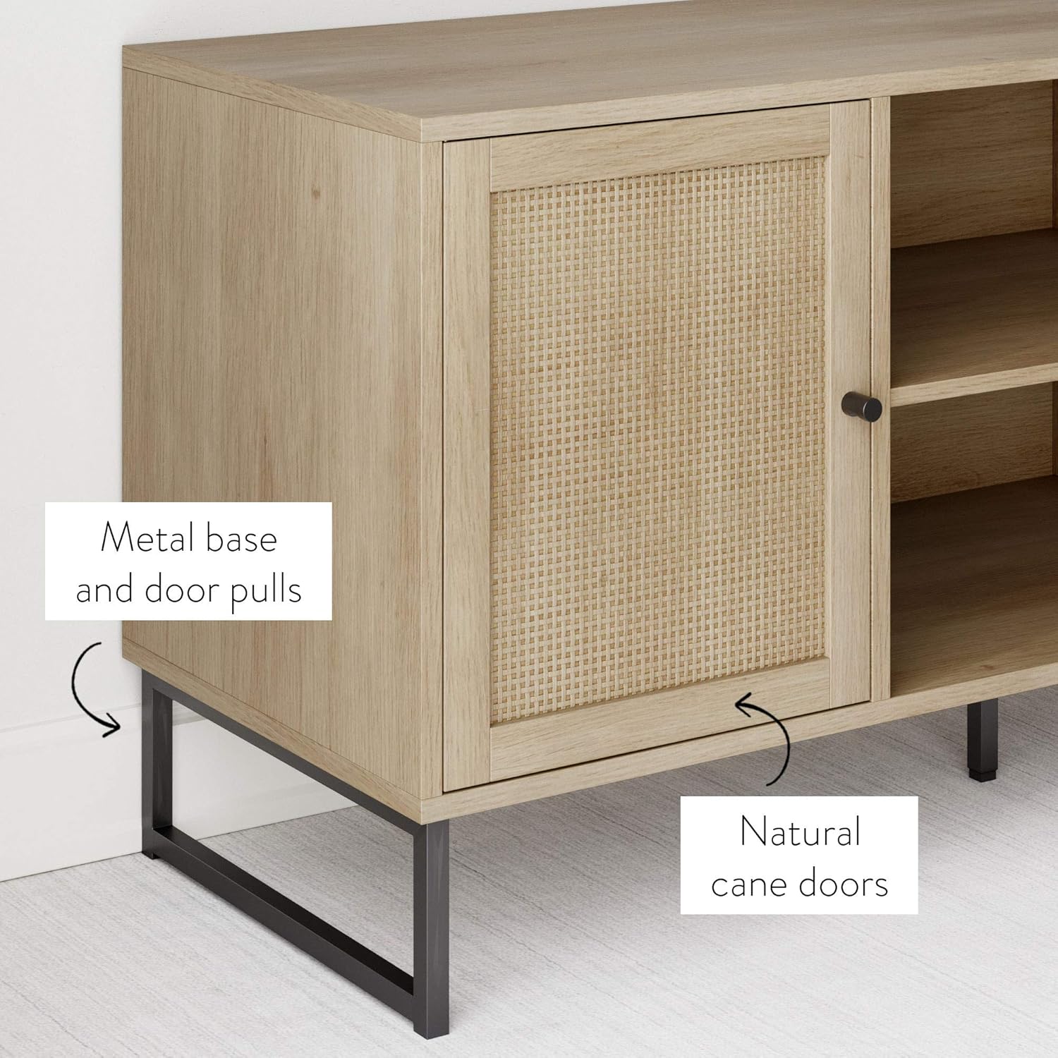 Nathan James Modern TV Stand Entertainment Cabinet, Console with a Natural Wood Finish and Matte Accents with Storage Doors for Living Media Room, Oak/Black : Home & Kitchen