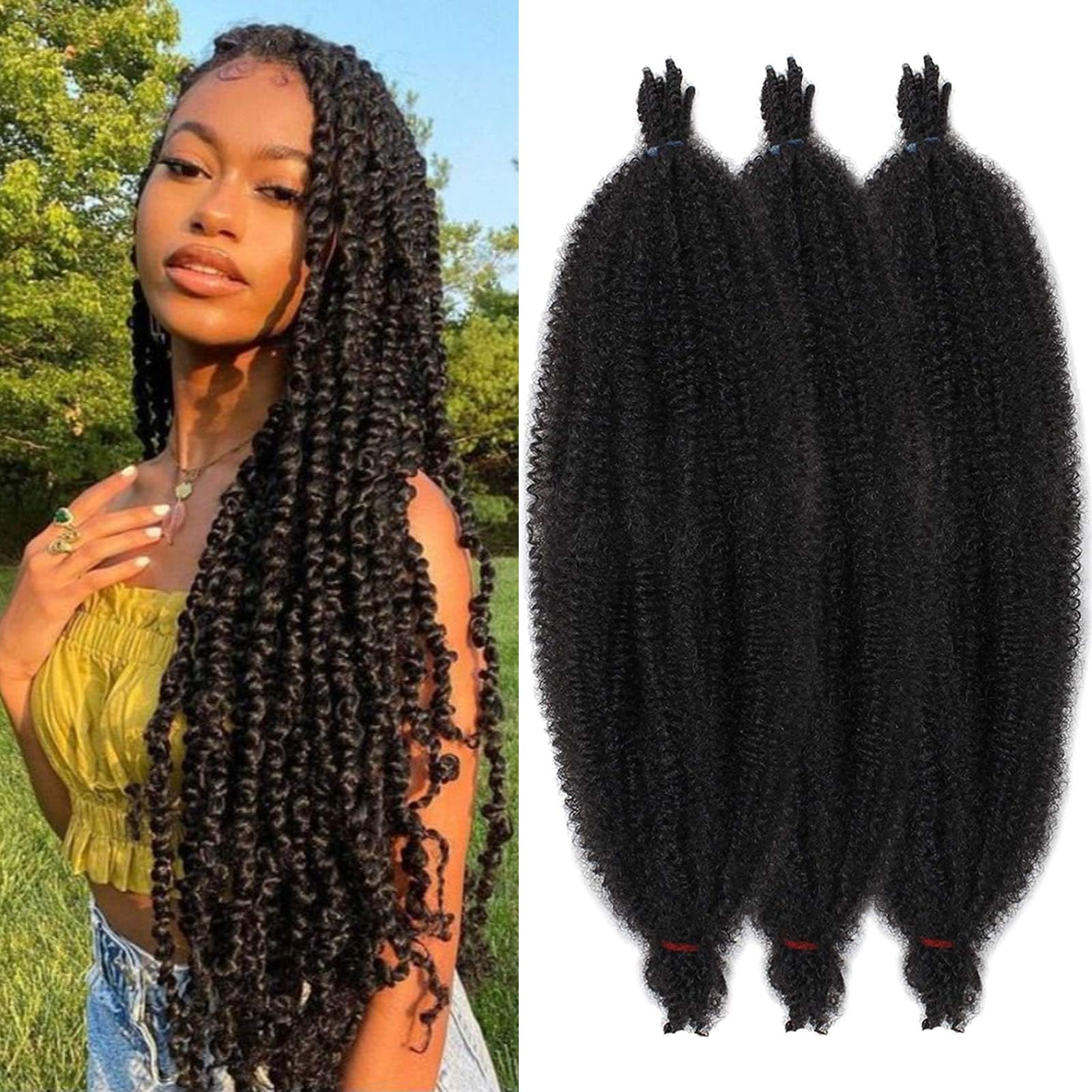 ZRQ 3 Packs Springy Afro Twist Hair For Distressed Soft Locs 24 Inch Black Marley Crochet Braiding Hair Synthetic Pre-Separated Spring Twist Hair