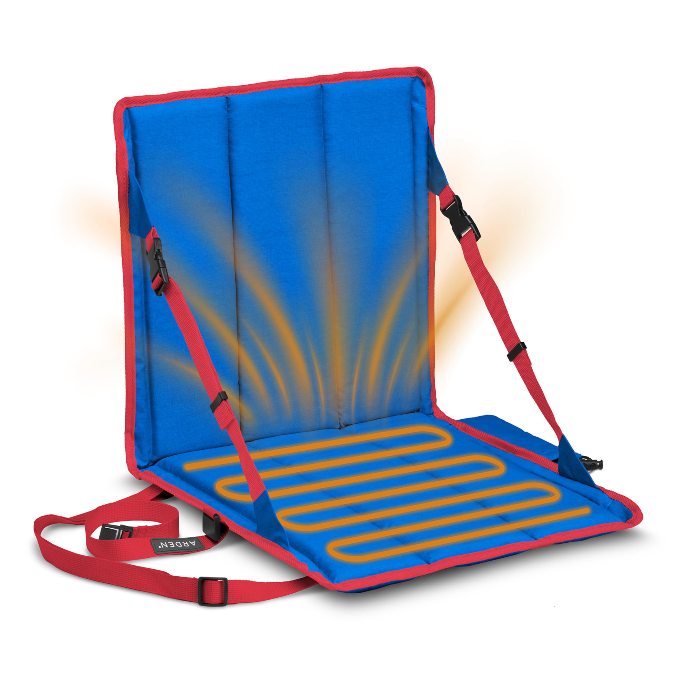 Arden Heated Stadium Seat, Foldable, Lightweight with Carrying Strap, Foam Cushion for Comfort, Adjustable, Back Support, Multi-Functional Use As Stadium Seat or Seat Pad - Royal Blue/Red